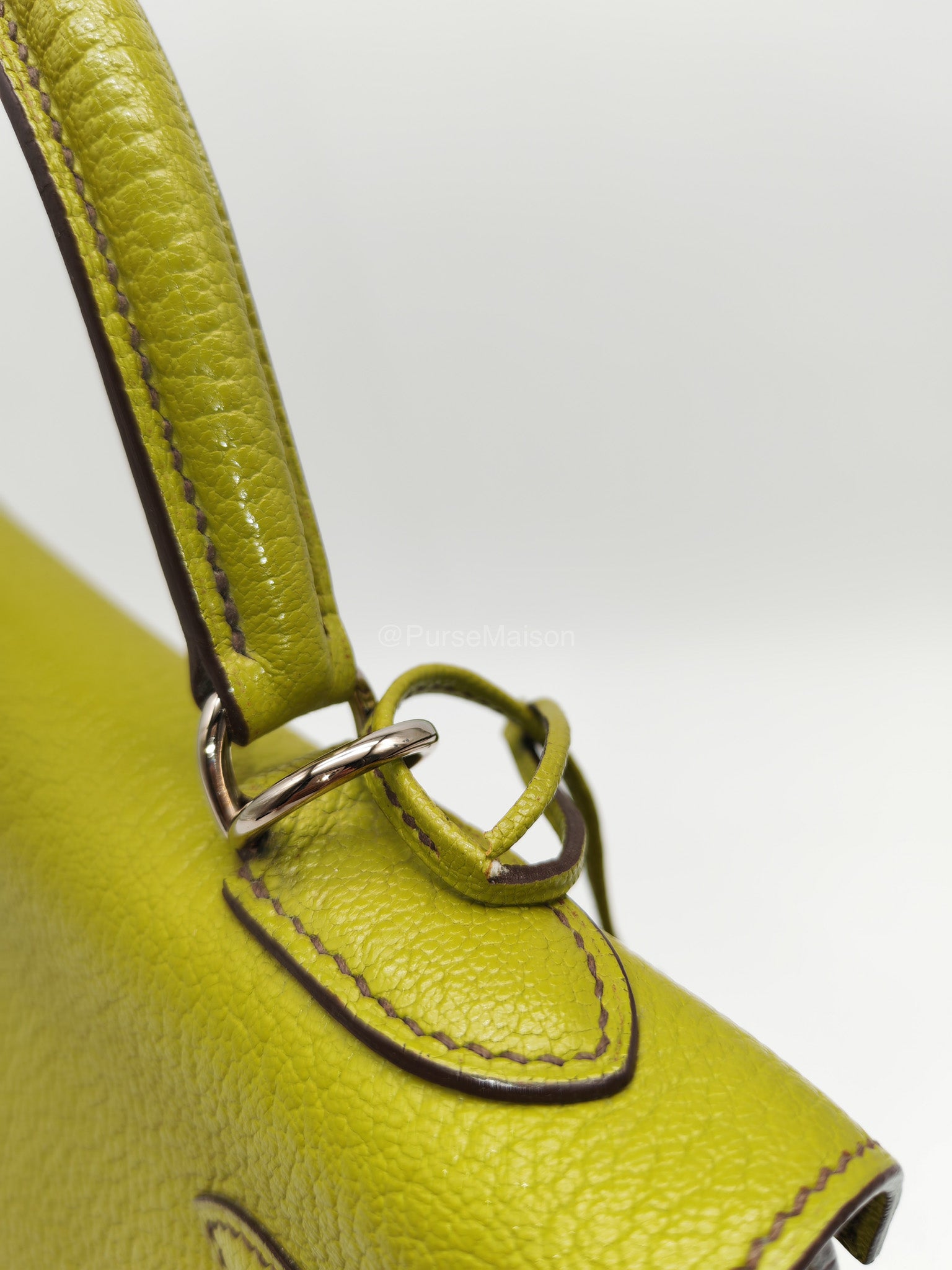 Hermes Kelly 32 in Vert Anis Cheve Mysore Leather Palladium Hardware Stamp J Square(2006) | Purse Maison Luxury Bags Shop