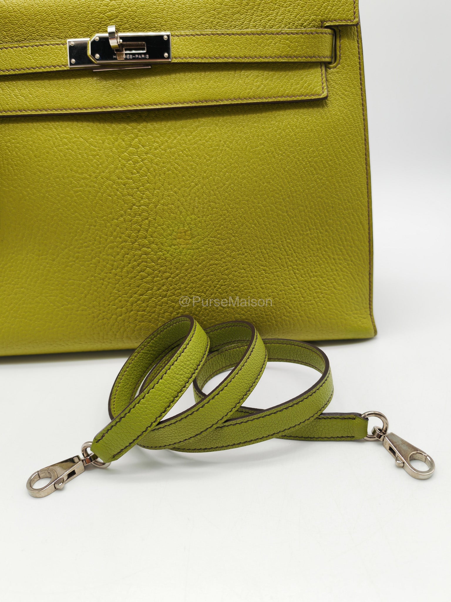 Hermes Kelly 32 in Vert Anis Cheve Mysore Leather Palladium Hardware Stamp J Square(2006) | Purse Maison Luxury Bags Shop