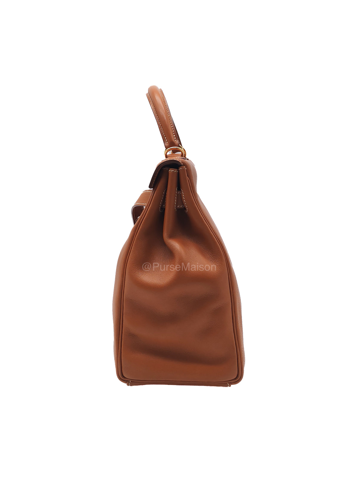 Hermes Kelly 32 Retourne in Gold Swift Leather and Gold Hardware Stamp Square E (2001) | Purse Maison Luxury Bags Shop