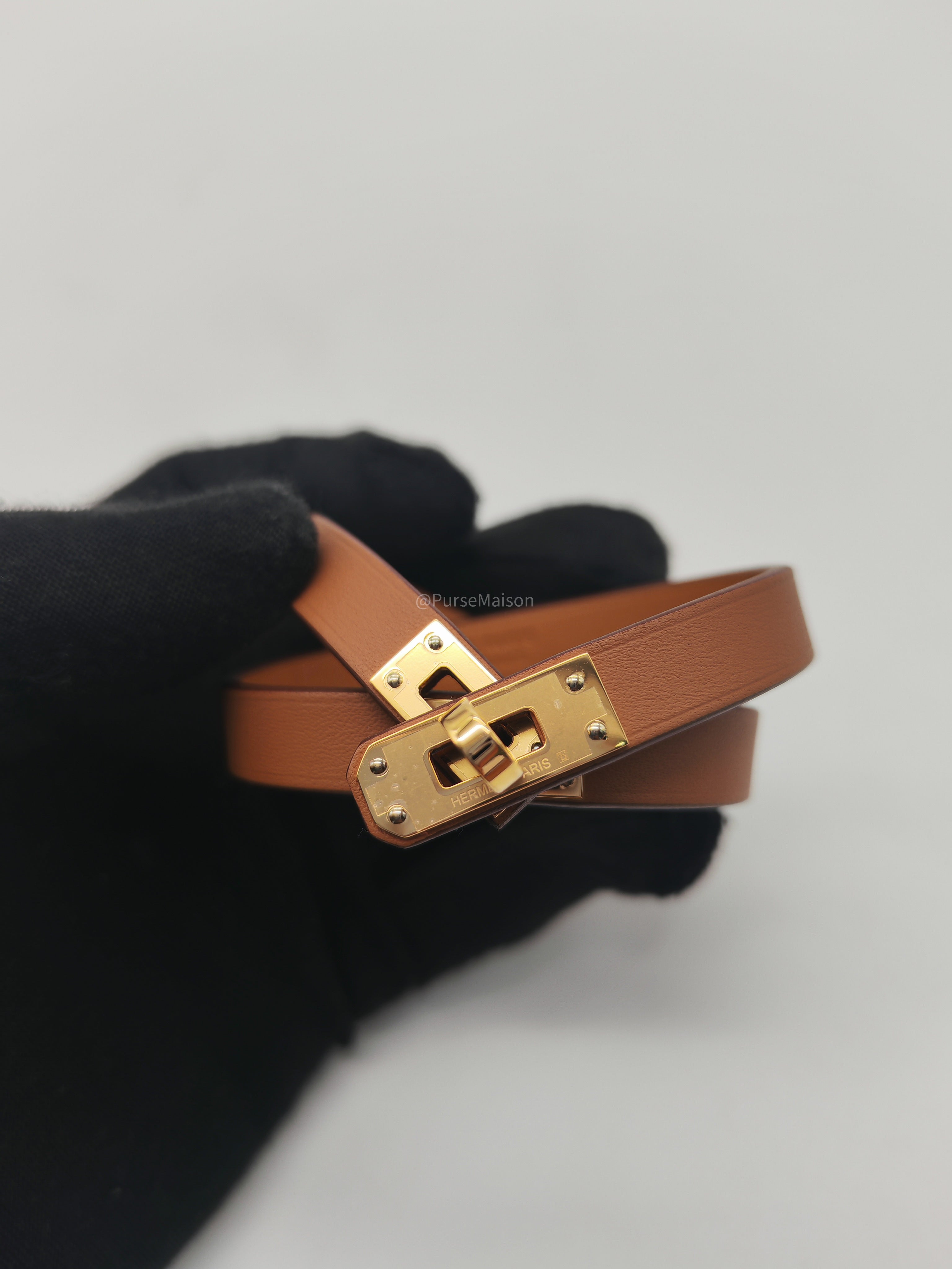 Hermes Kelly Double Tour Bracelet in Gold Swift Leather Gold Hardware Stamp K(2025) | Purse Maison Luxury Bags Shop