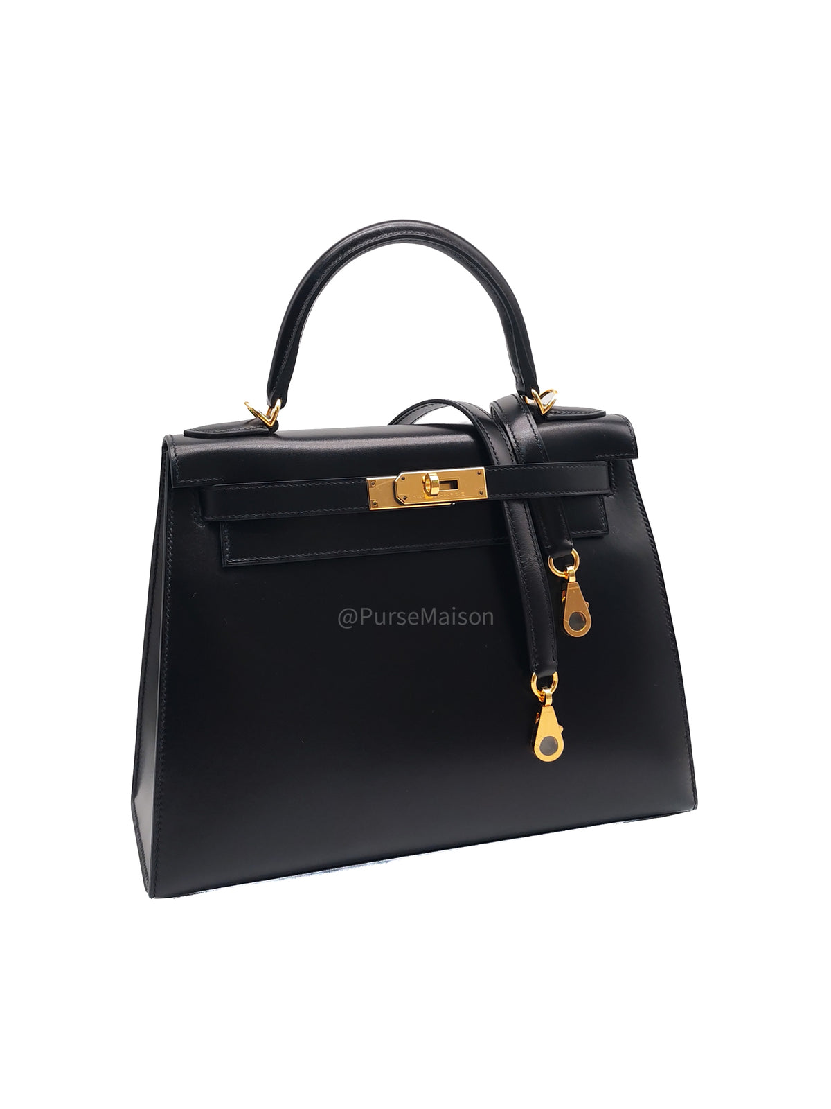Hermes Kelly II 28 Sellier in Black Box Calfskin Leather Gold Hardware Stamp U (2022) | Purse Maison Luxury Bags Shop