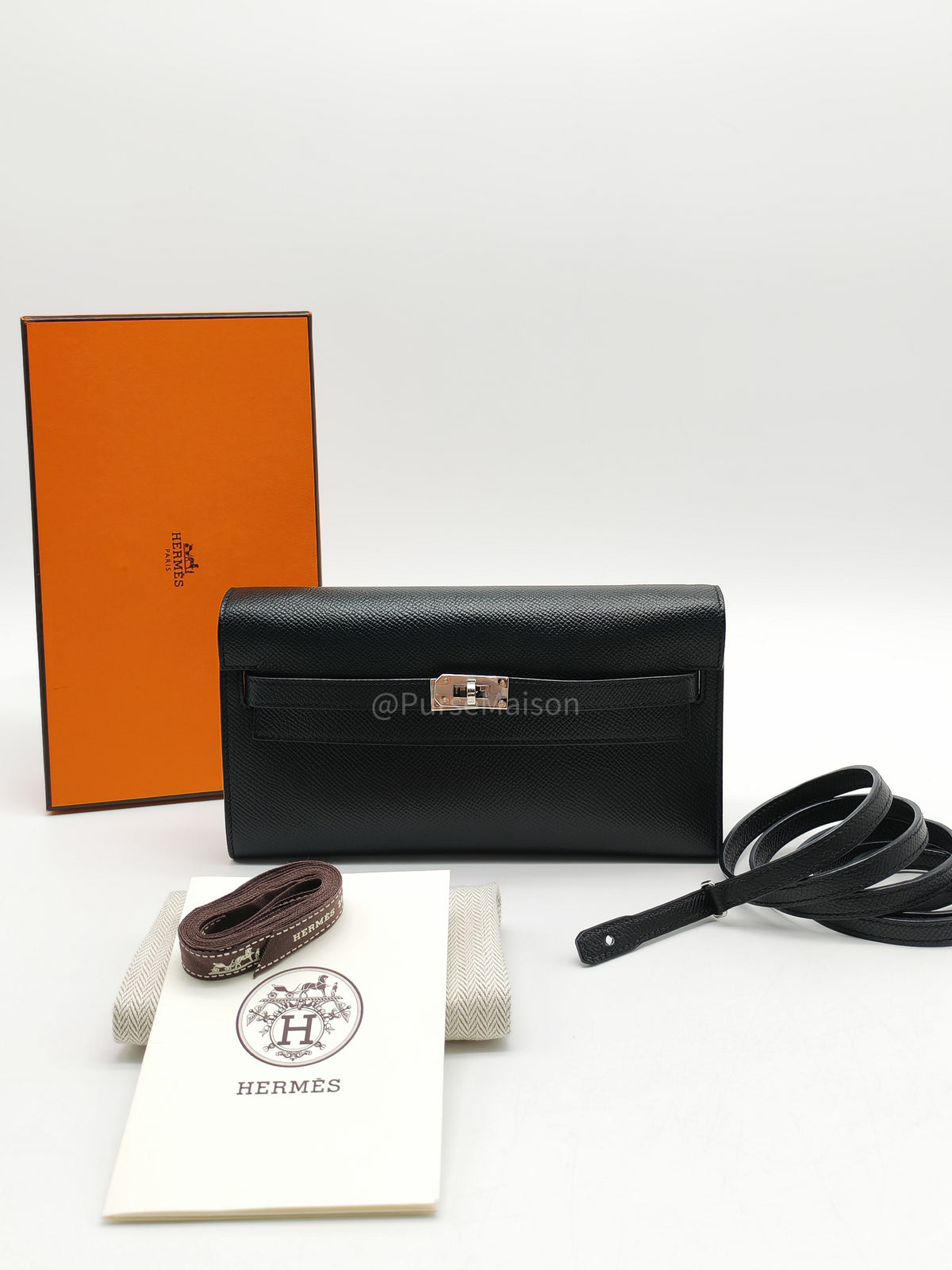 Hermes Kelly To Go Wallet Bag in Noir/Black Epsom Leather Palladium Stamp Y(2020) | Purse Maison Luxury Bags Shop