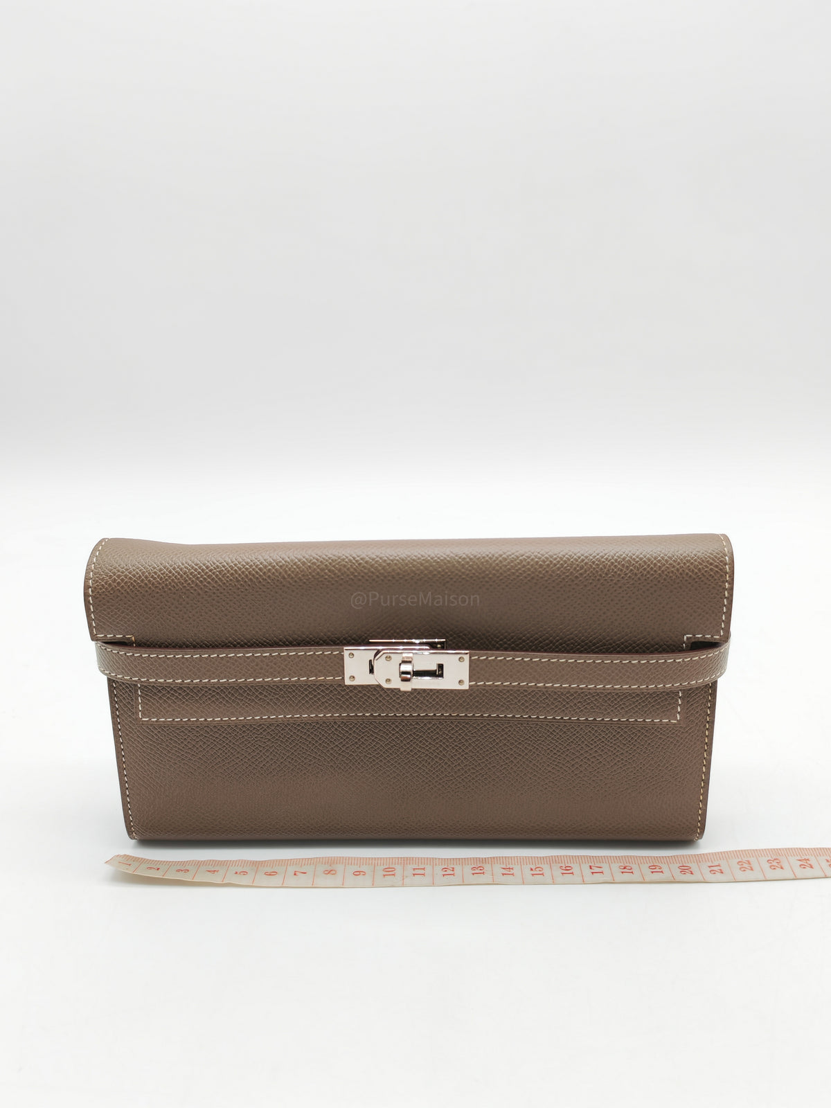 Hermes Kelly Wallet in Etoupe Epsom Leather and Palladium Hardware Stamp A (2017) | Purse Maison Luxury Bags Shop