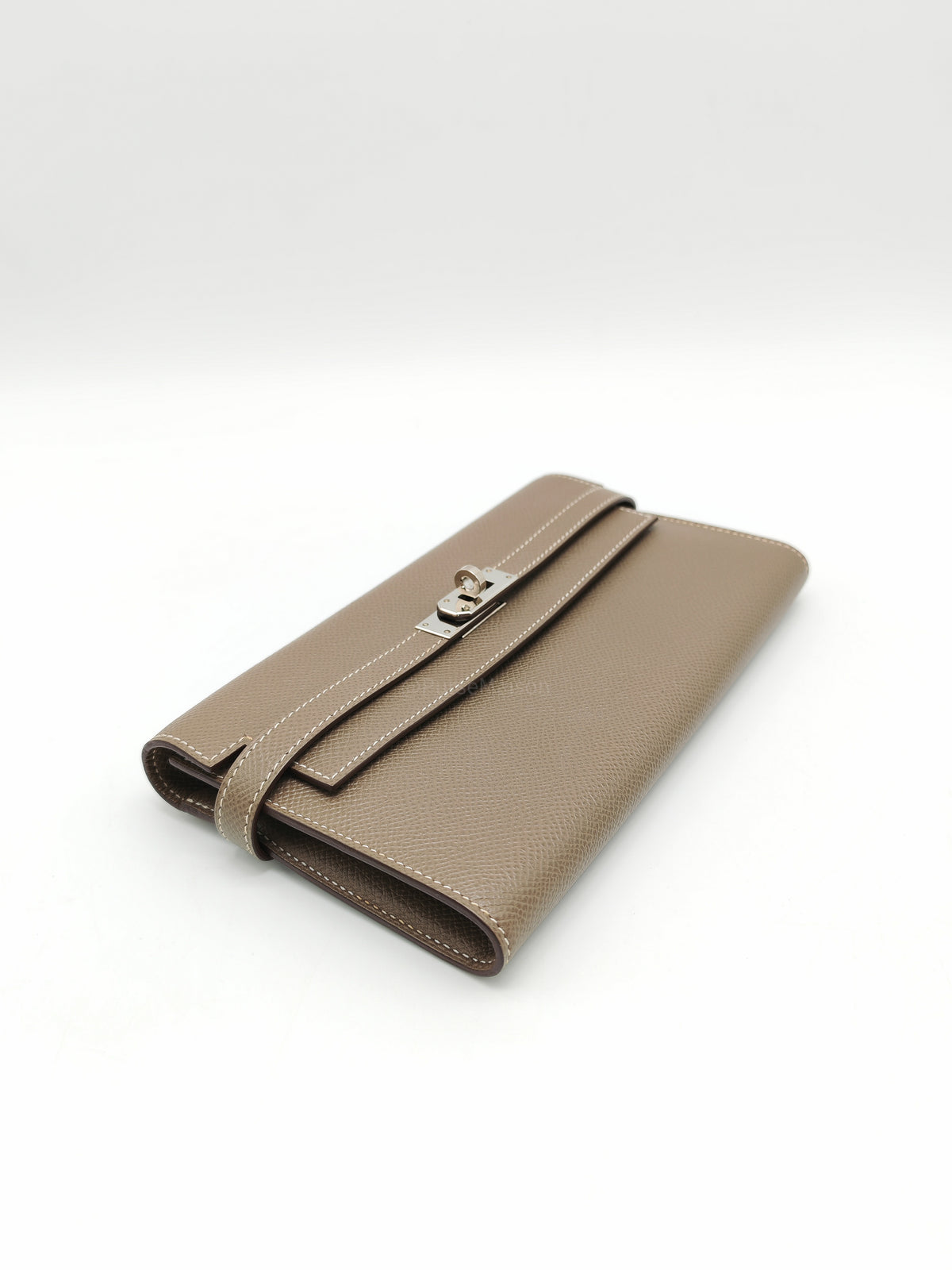 Hermes Kelly Wallet in Etoupe Epsom Leather and Palladium Hardware Stamp A (2017) | Purse Maison Luxury Bags Shop