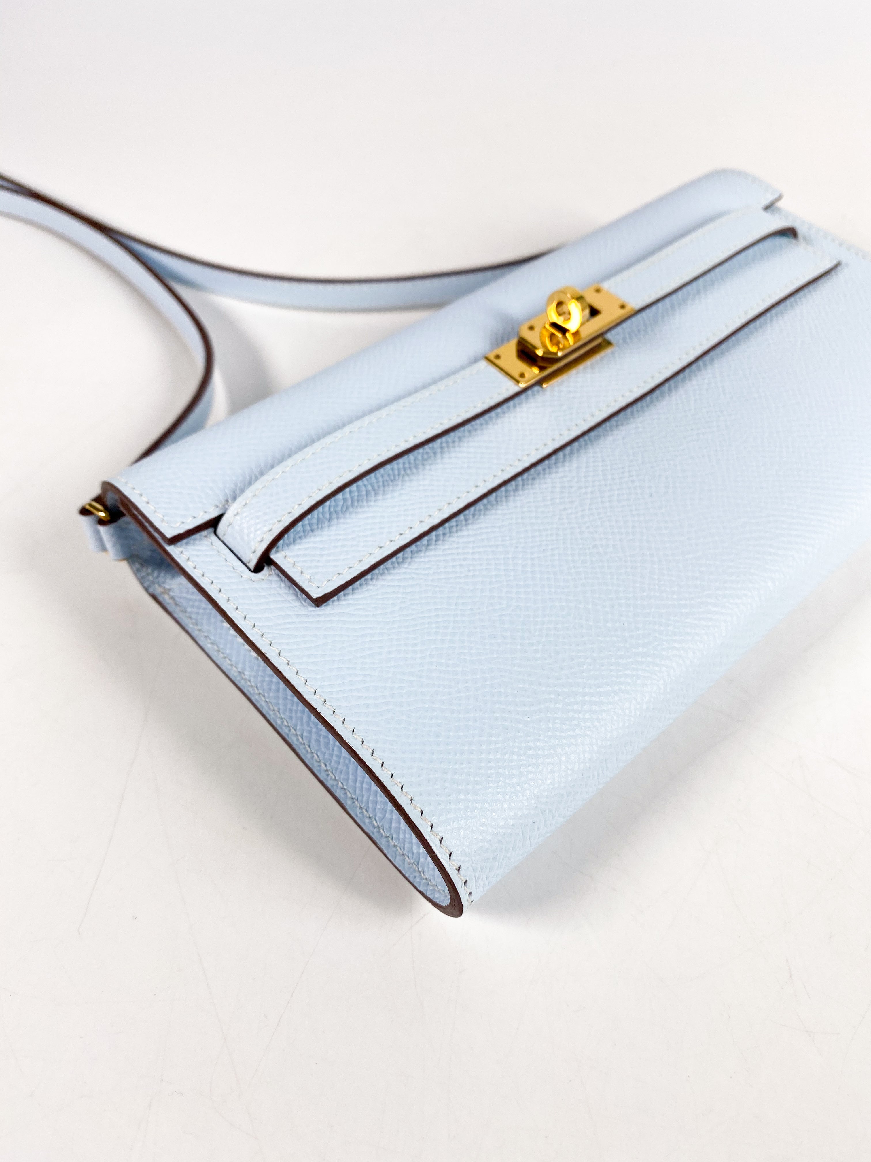 Hermes Kelly Wallet To Go in Bleu Brume Epsom Leather