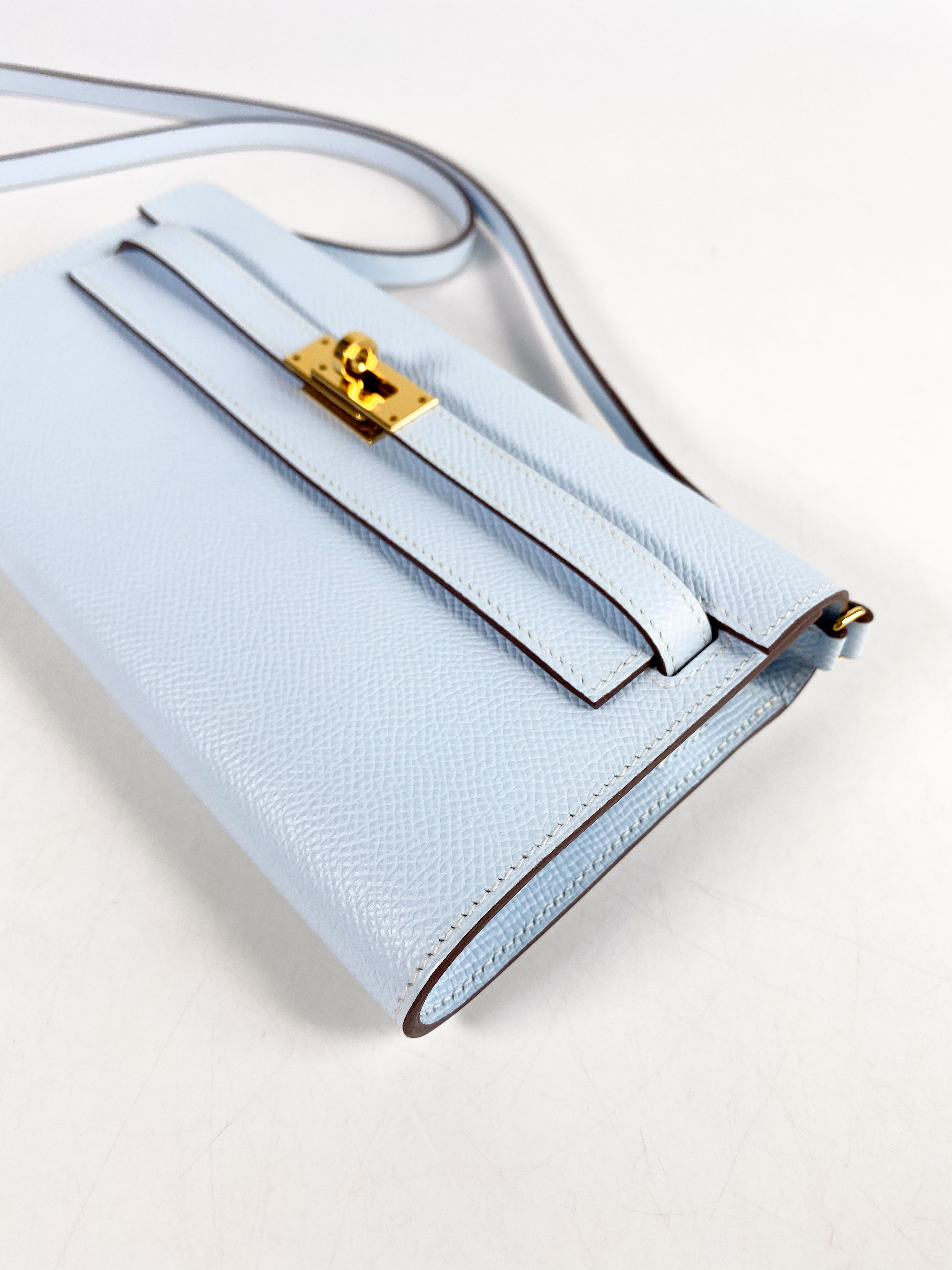 Hermes Kelly Wallet To Go in Bleu Brume Epsom Leather
