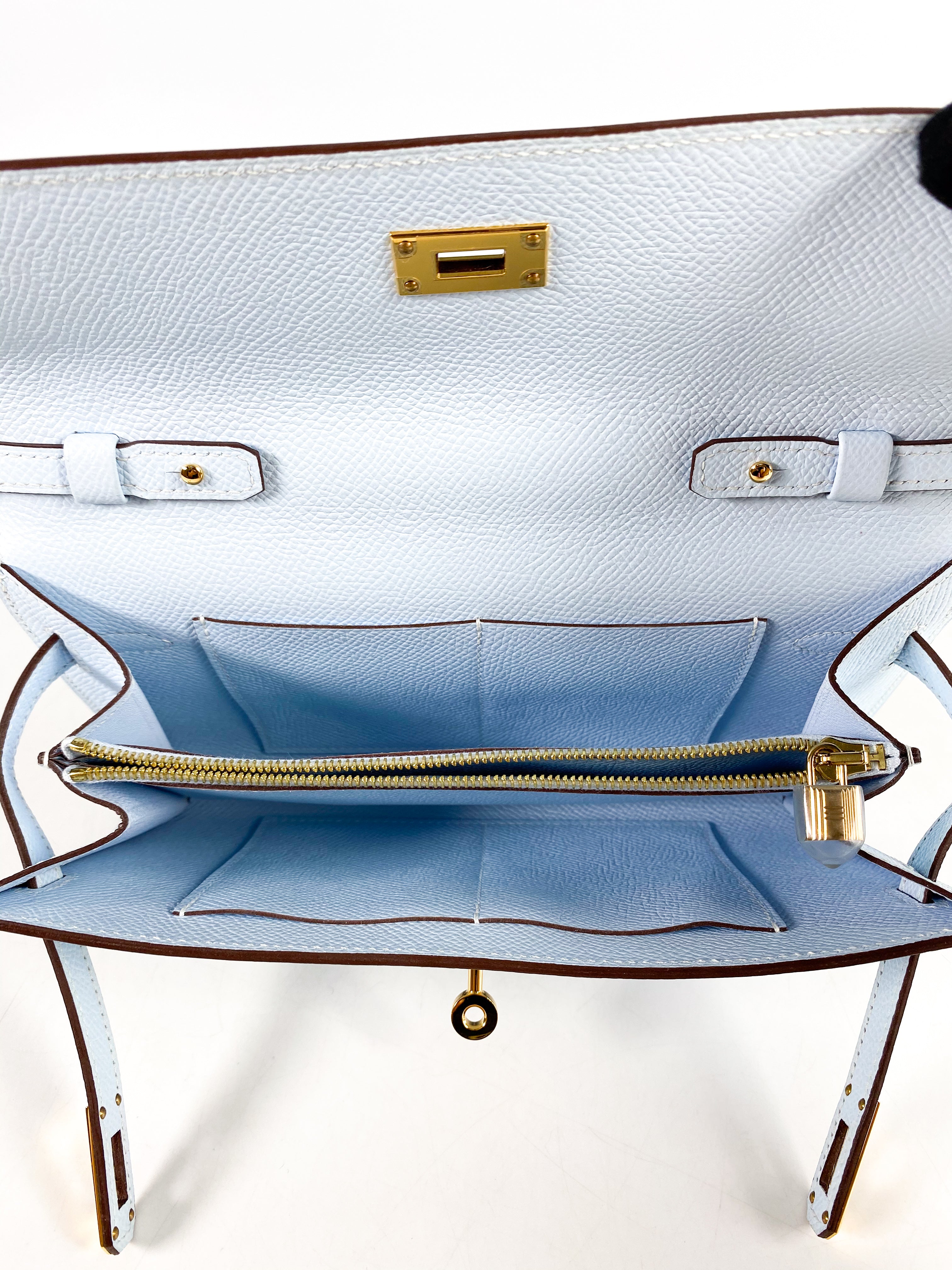 Hermes Kelly Wallet To Go in Bleu Brume Epsom Leather