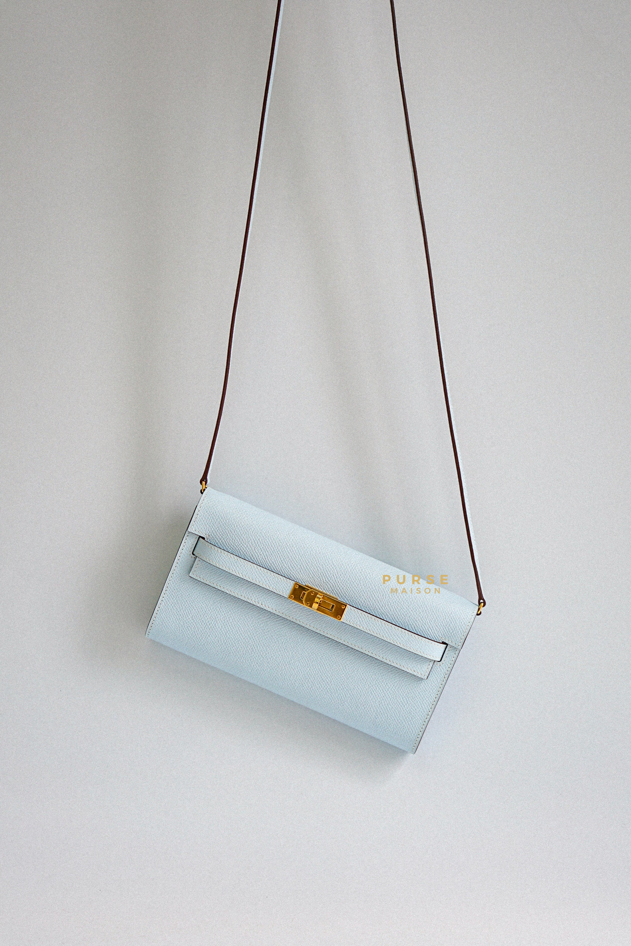 Hermes Kelly Wallet To Go in Bleu Brume Epsom Leather