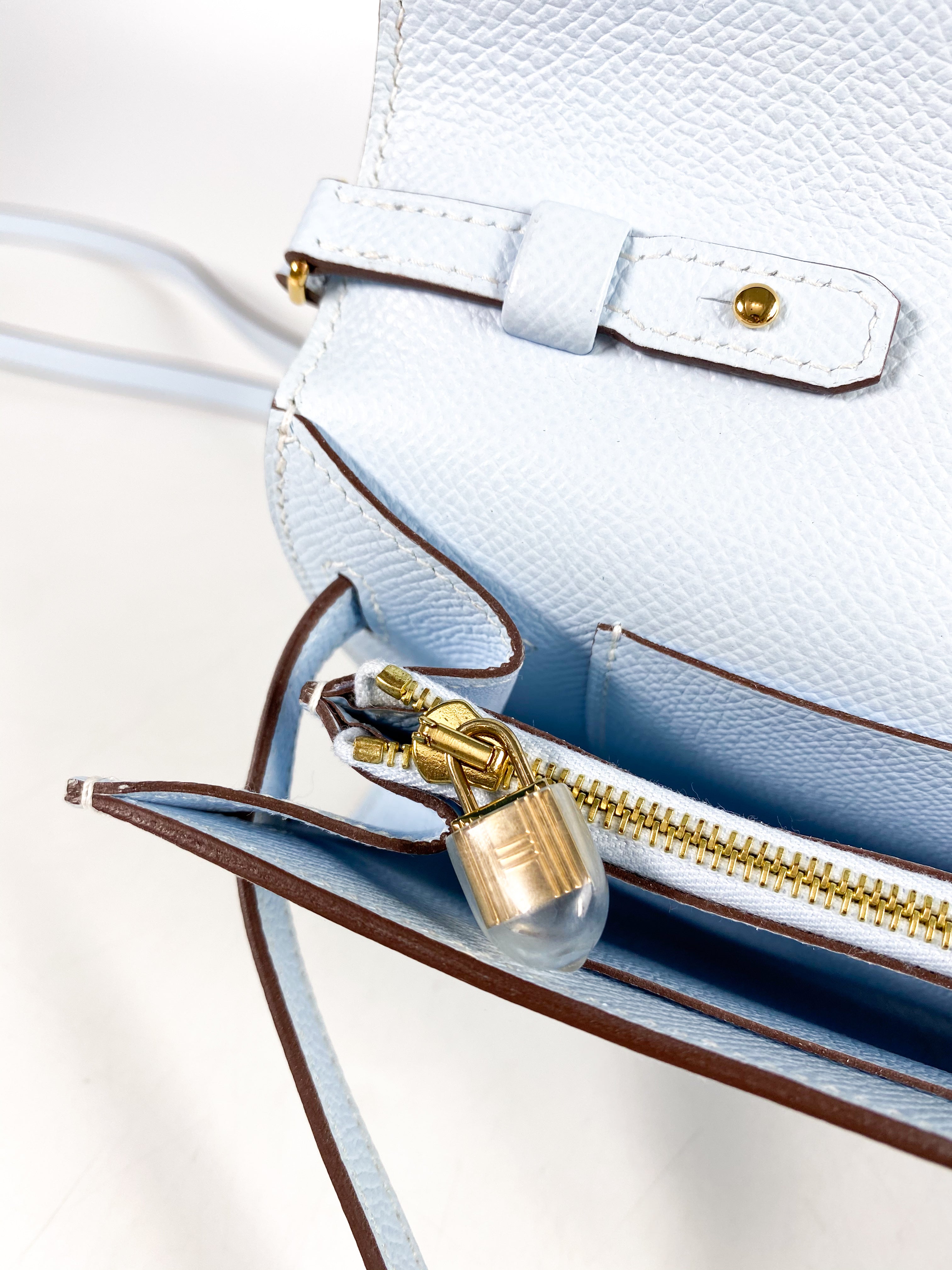 Hermes Kelly Wallet To Go in Bleu Brume Epsom Leather