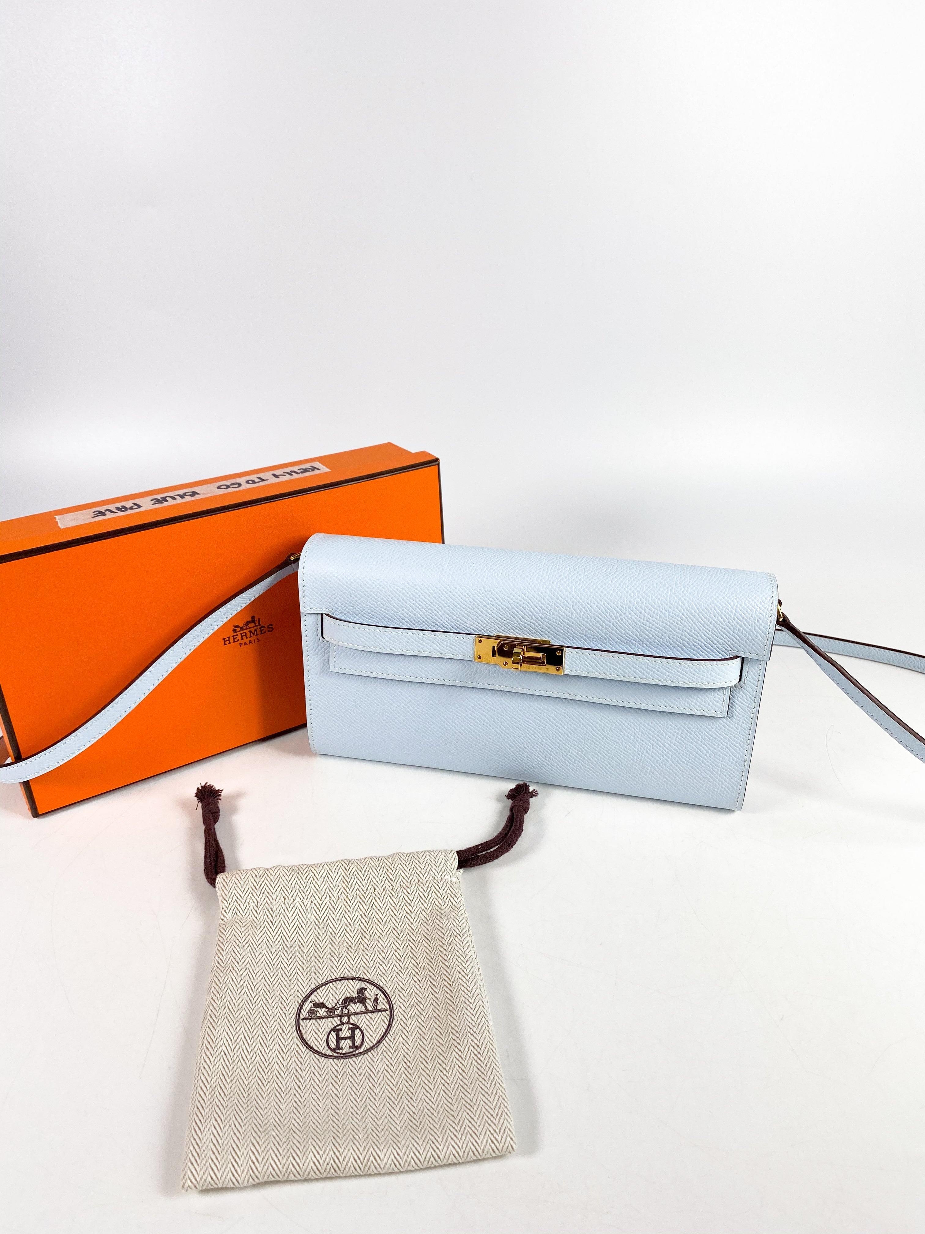 Hermes Kelly Wallet To Go in Bleu Brume Epsom Leather