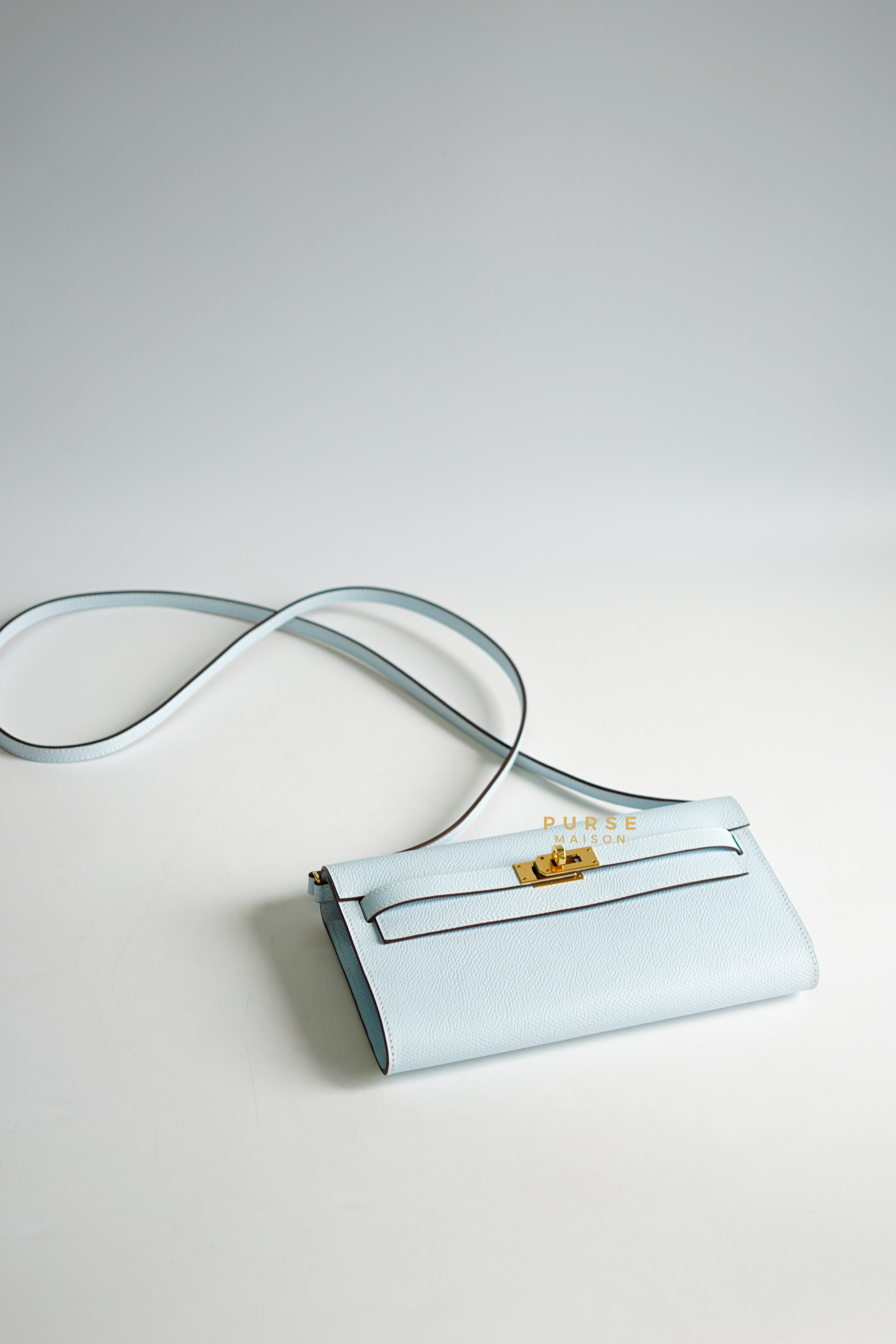 Hermes Kelly Wallet To Go in Bleu Brume Epsom Leather