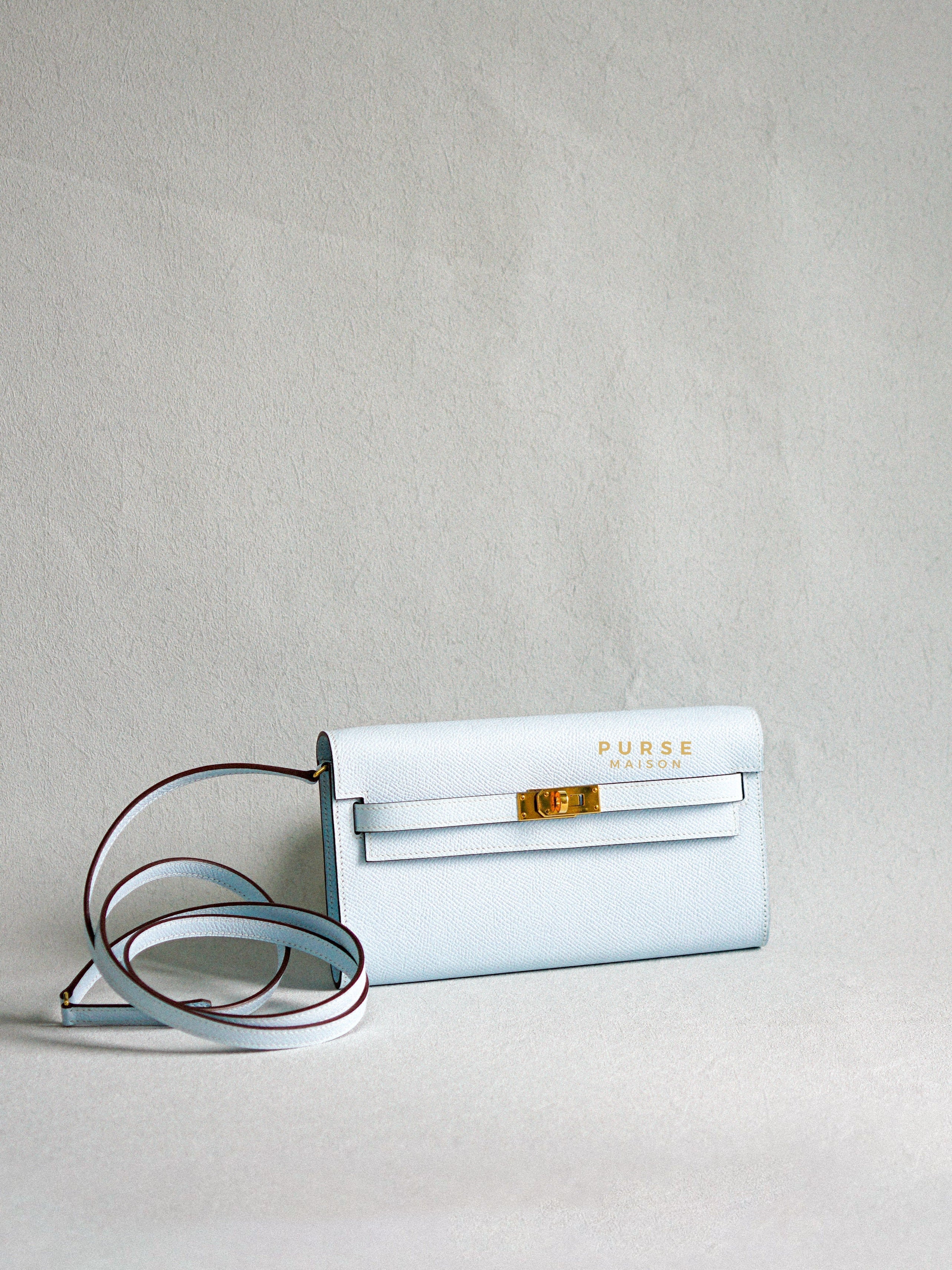 Hermes Kelly Wallet To Go in Bleu Brume Epsom Leather