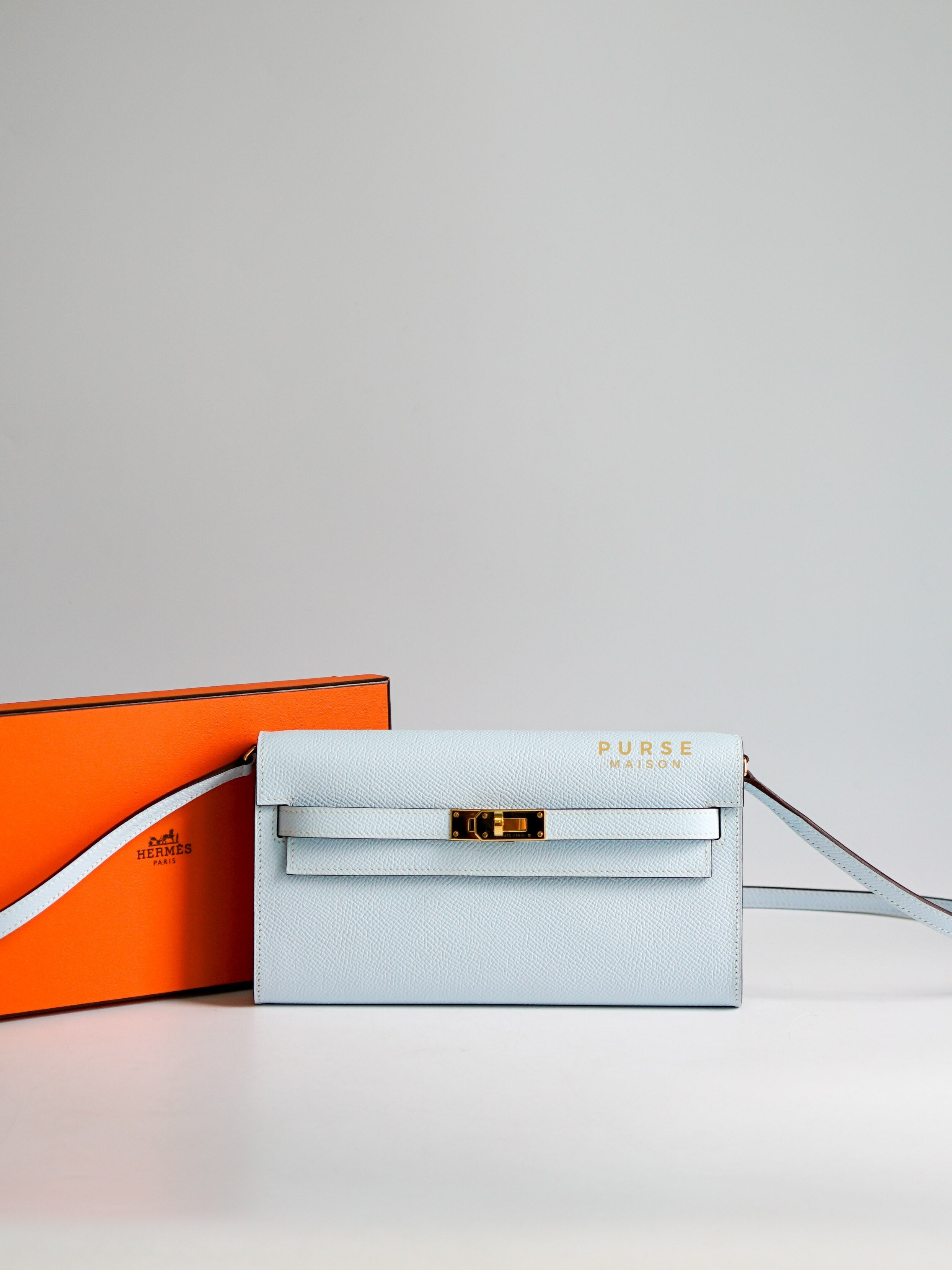 Hermes Kelly Wallet To Go in Bleu Brume Epsom Leather