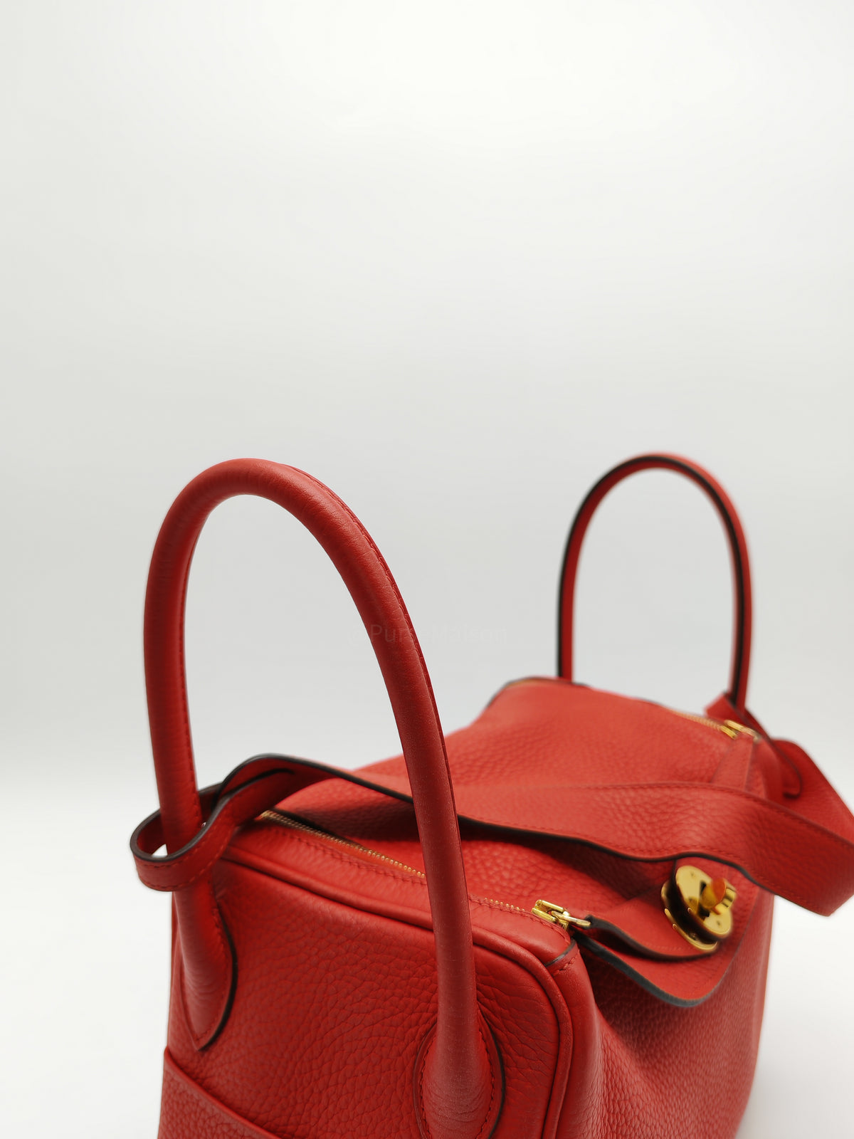 Hermes Lindy 26 in Rouge Tomate Clemence Leather Gold Hardware Stamp X (2016) | Purse Maison Luxury Bags Shop