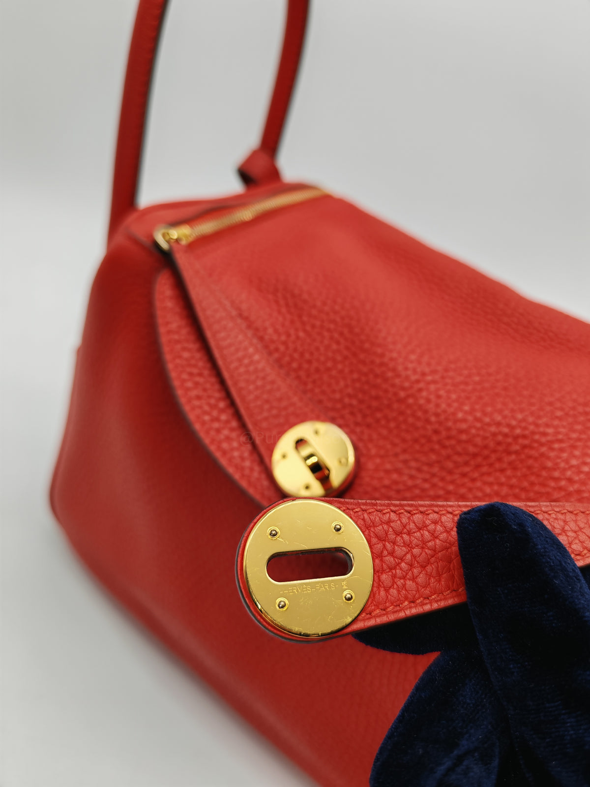 Hermes Lindy 26 in Rouge Tomate Clemence Leather Gold Hardware Stamp X (2016) | Purse Maison Luxury Bags Shop