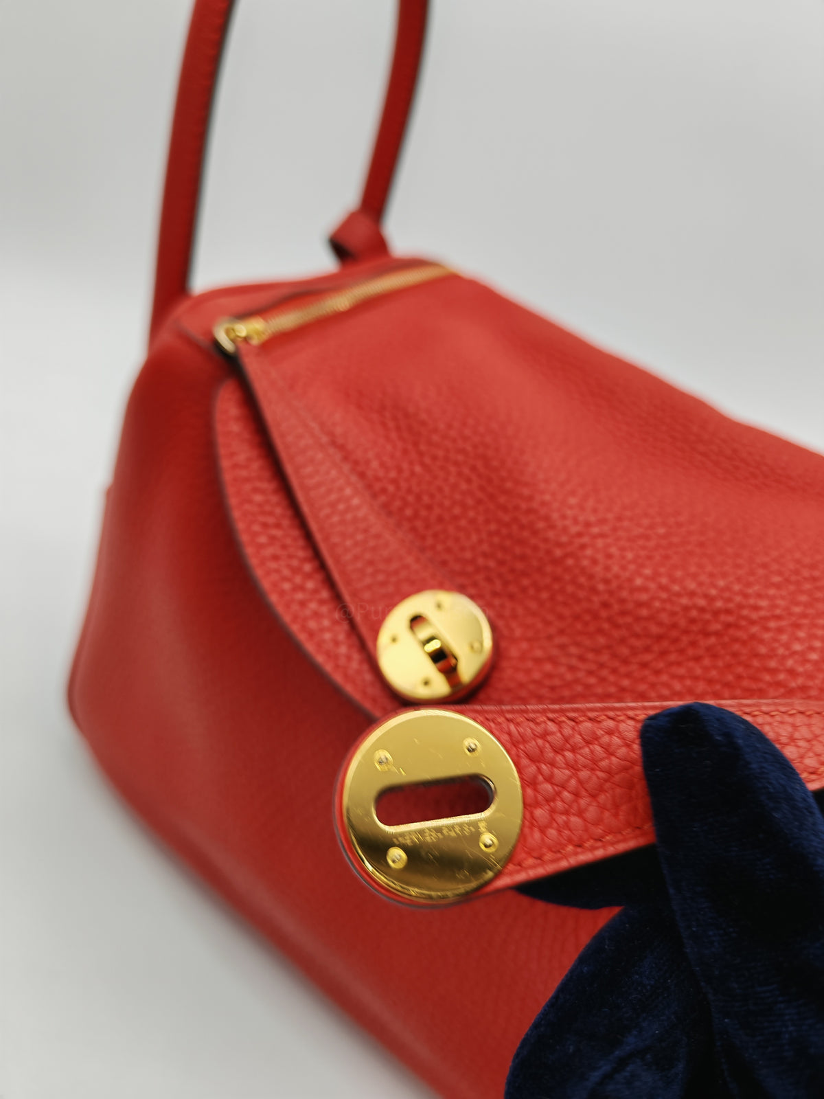 Hermes Lindy 26 in Rouge Tomate Clemence Leather Gold Hardware Stamp X (2016) | Purse Maison Luxury Bags Shop