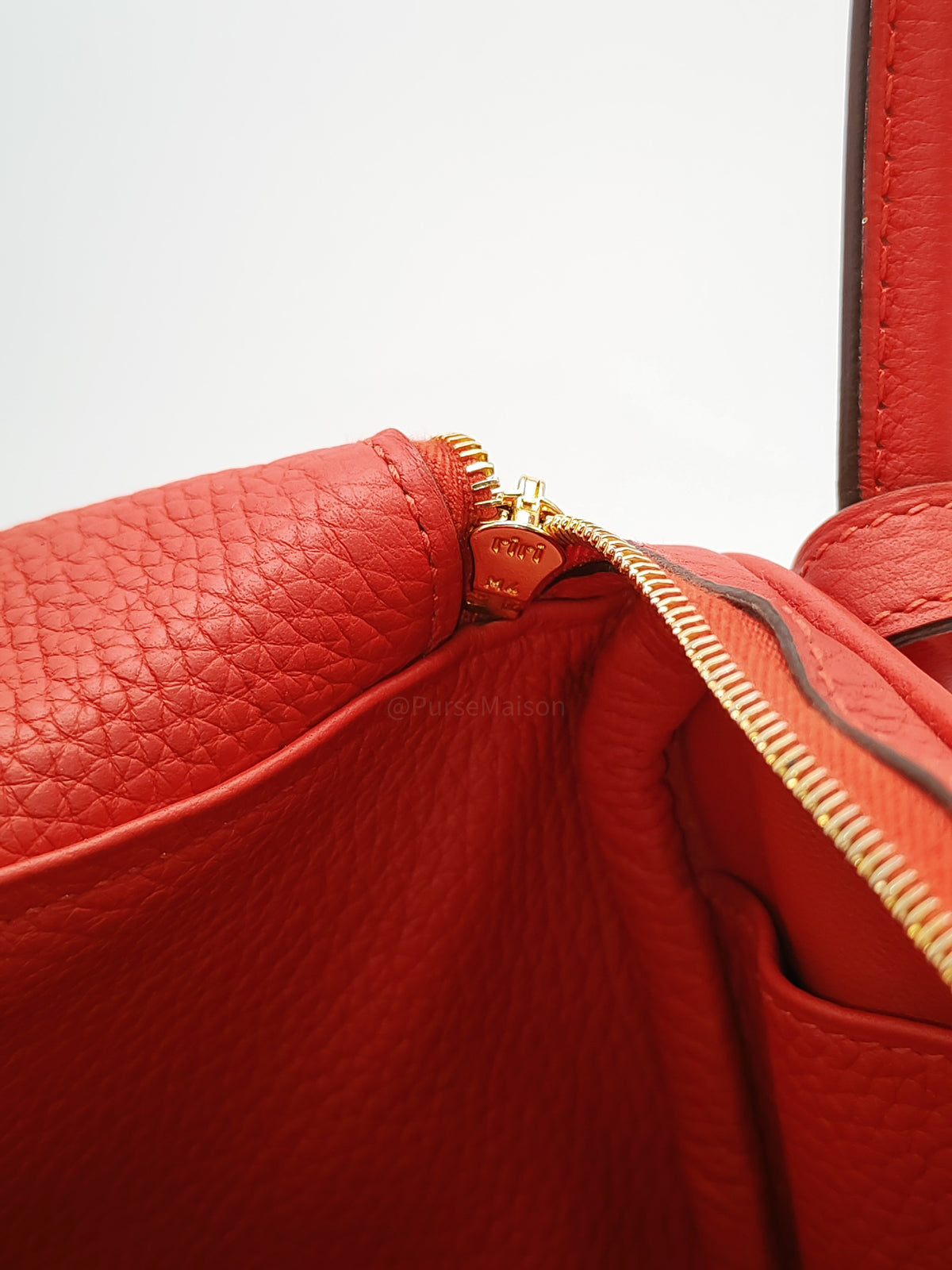 Hermes Lindy 26 in Rouge Tomate Clemence Leather Gold Hardware Stamp X (2016) | Purse Maison Luxury Bags Shop