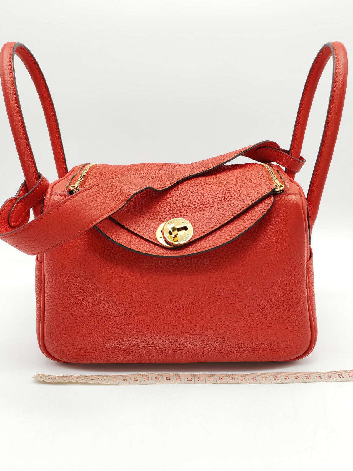Hermes Lindy 26 in Rouge Tomate Clemence Leather Gold Hardware Stamp X (2016) | Purse Maison Luxury Bags Shop