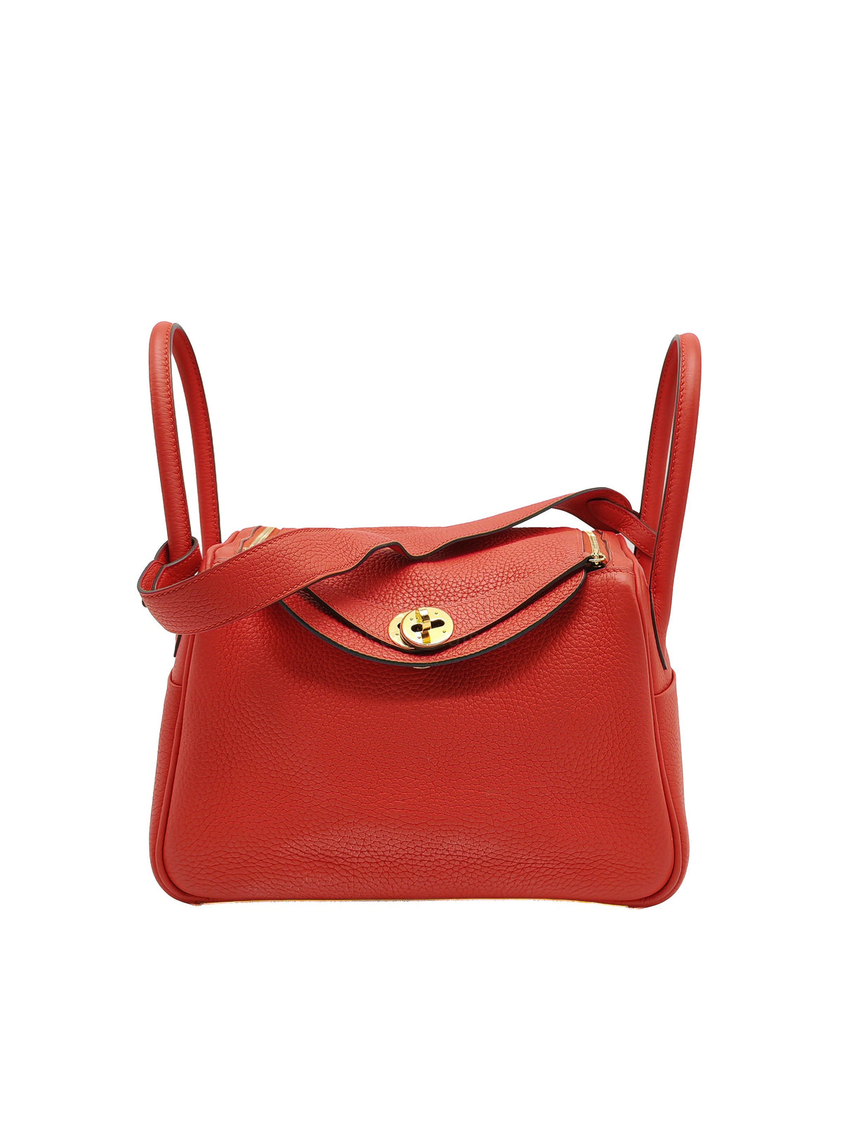 Hermes Lindy 26 in Rouge Tomate Clemence Leather Gold Hardware Stamp X (2016) | Purse Maison Luxury Bags Shop