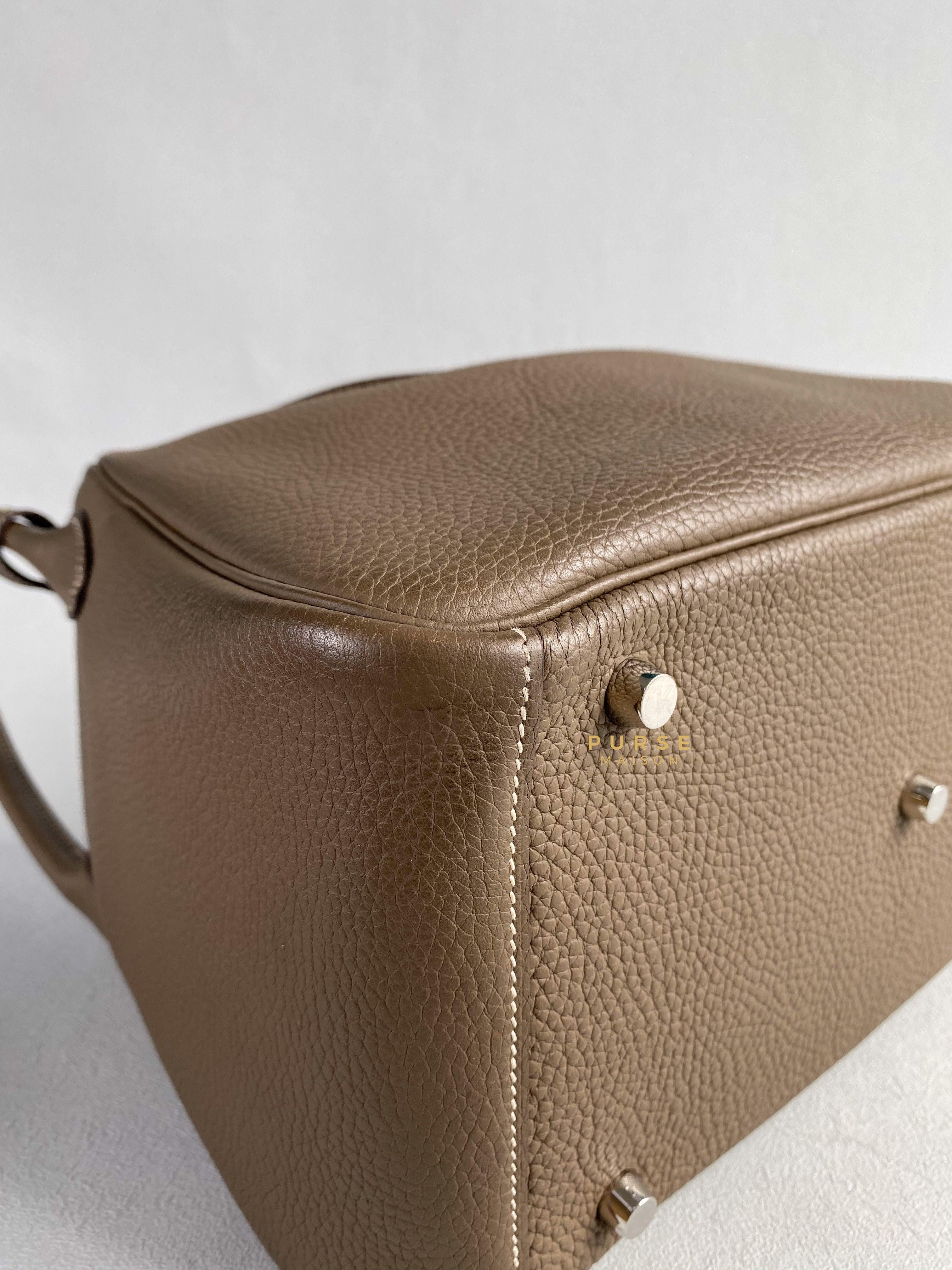 Hermes Lindy 30 Etoupe Clemence Palladium Hardware Stamp A | Purse Maison Luxury Bags Shop