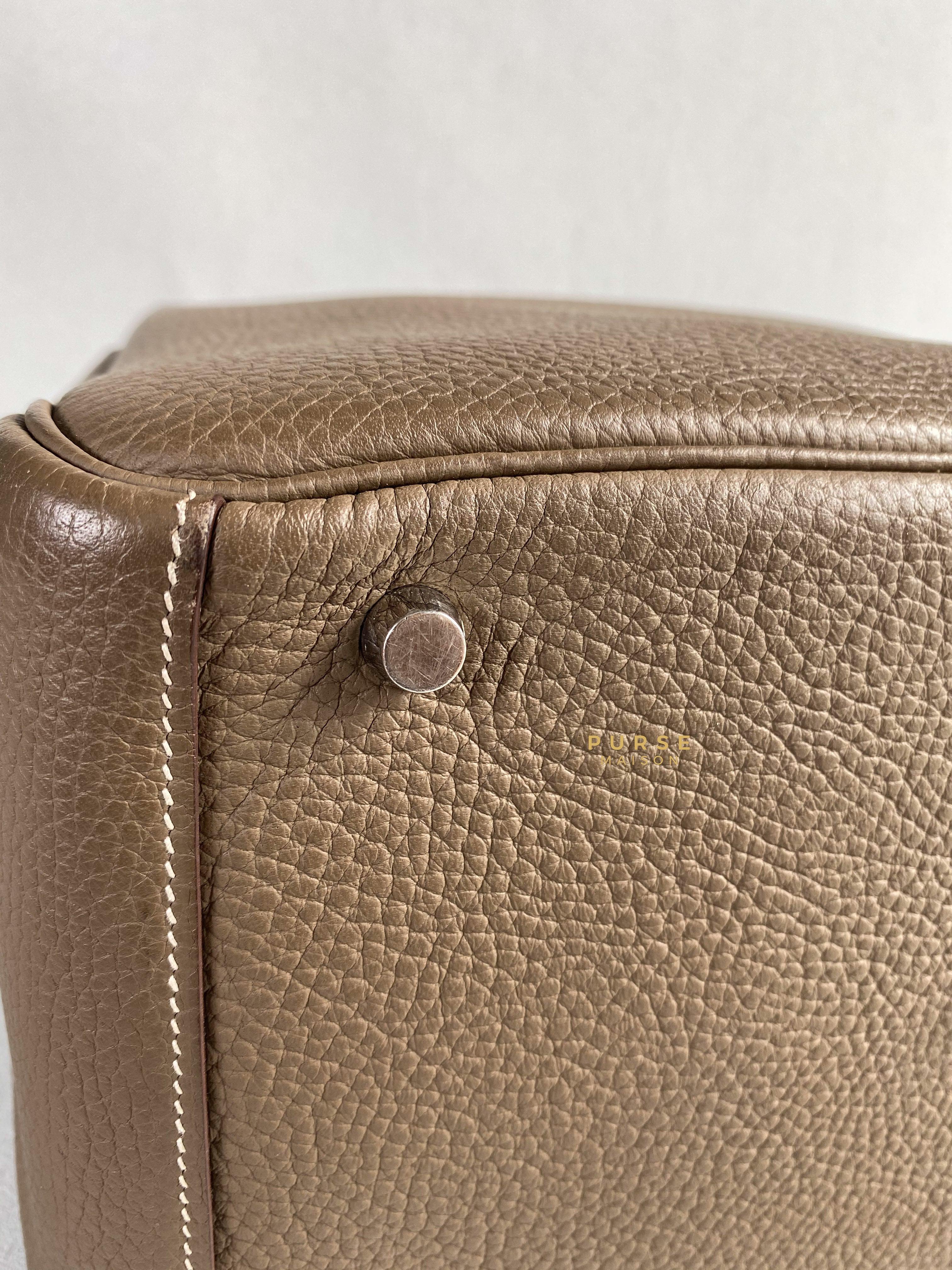 Hermes Lindy 30 Etoupe Clemence Palladium Hardware Stamp A | Purse Maison Luxury Bags Shop