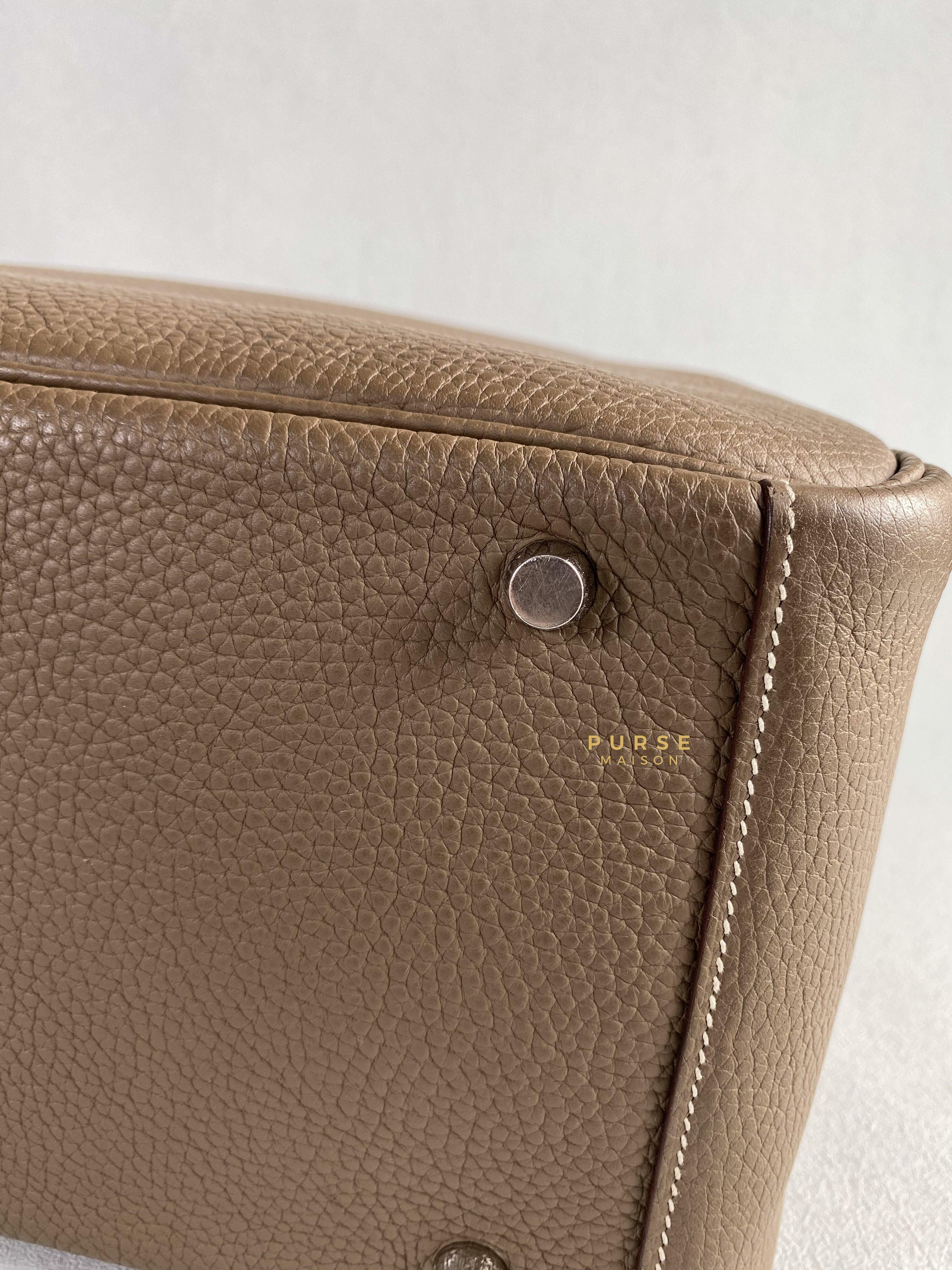 Hermes Lindy 30 Etoupe Clemence Palladium Hardware Stamp A | Purse Maison Luxury Bags Shop