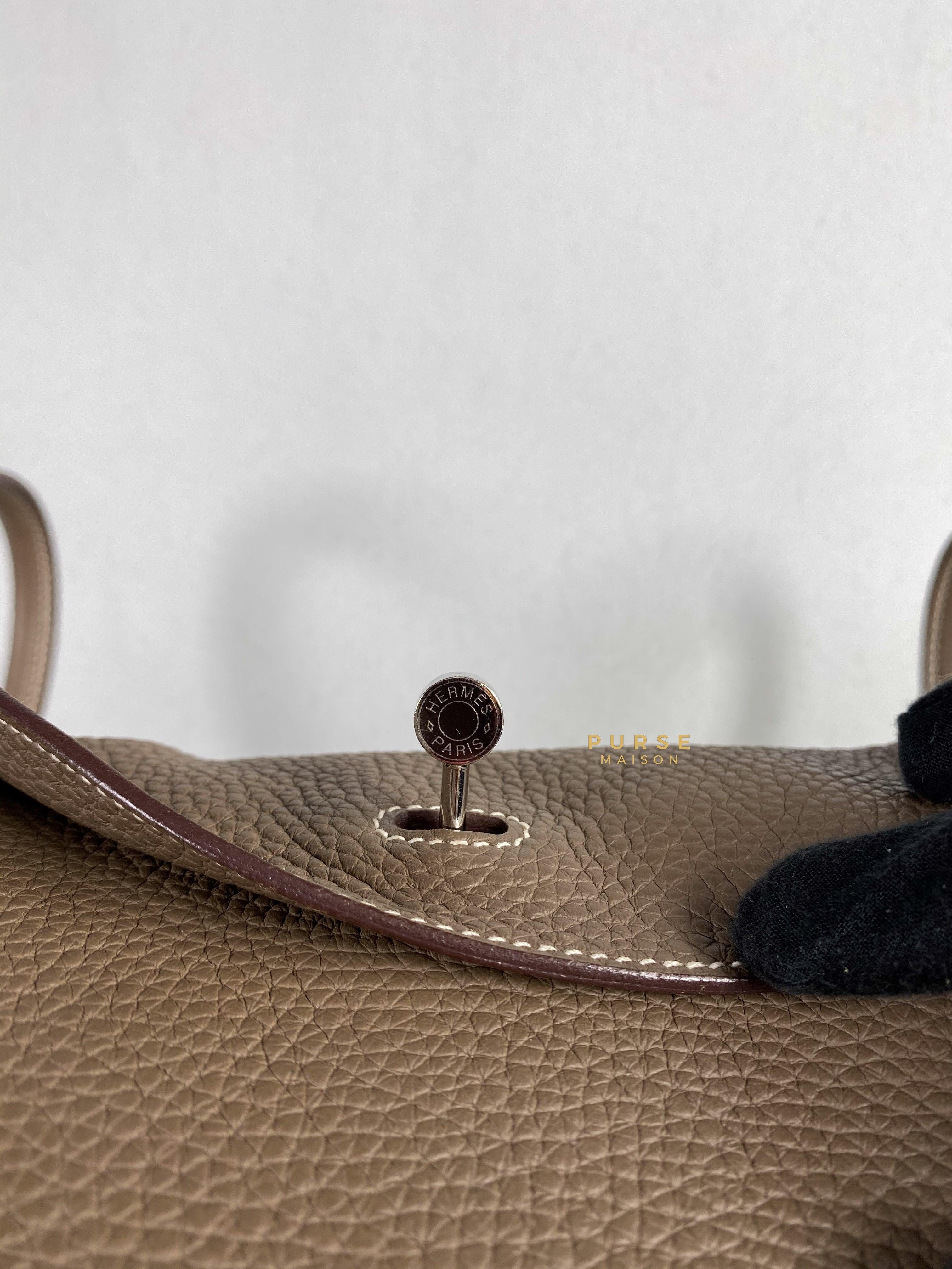 Hermes Lindy 30 Etoupe Clemence Palladium Hardware Stamp A | Purse Maison Luxury Bags Shop