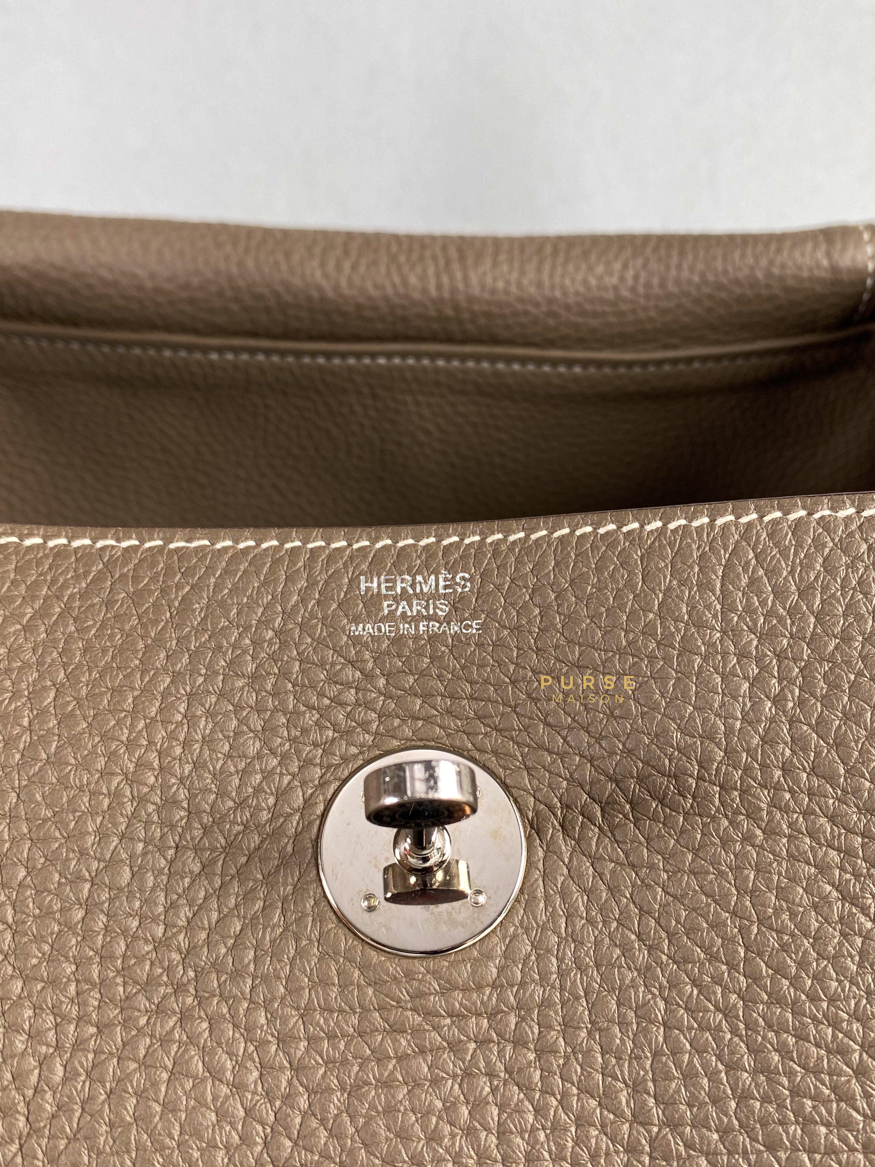 Hermes Lindy 30 Etoupe Clemence Palladium Hardware Stamp A | Purse Maison Luxury Bags Shop