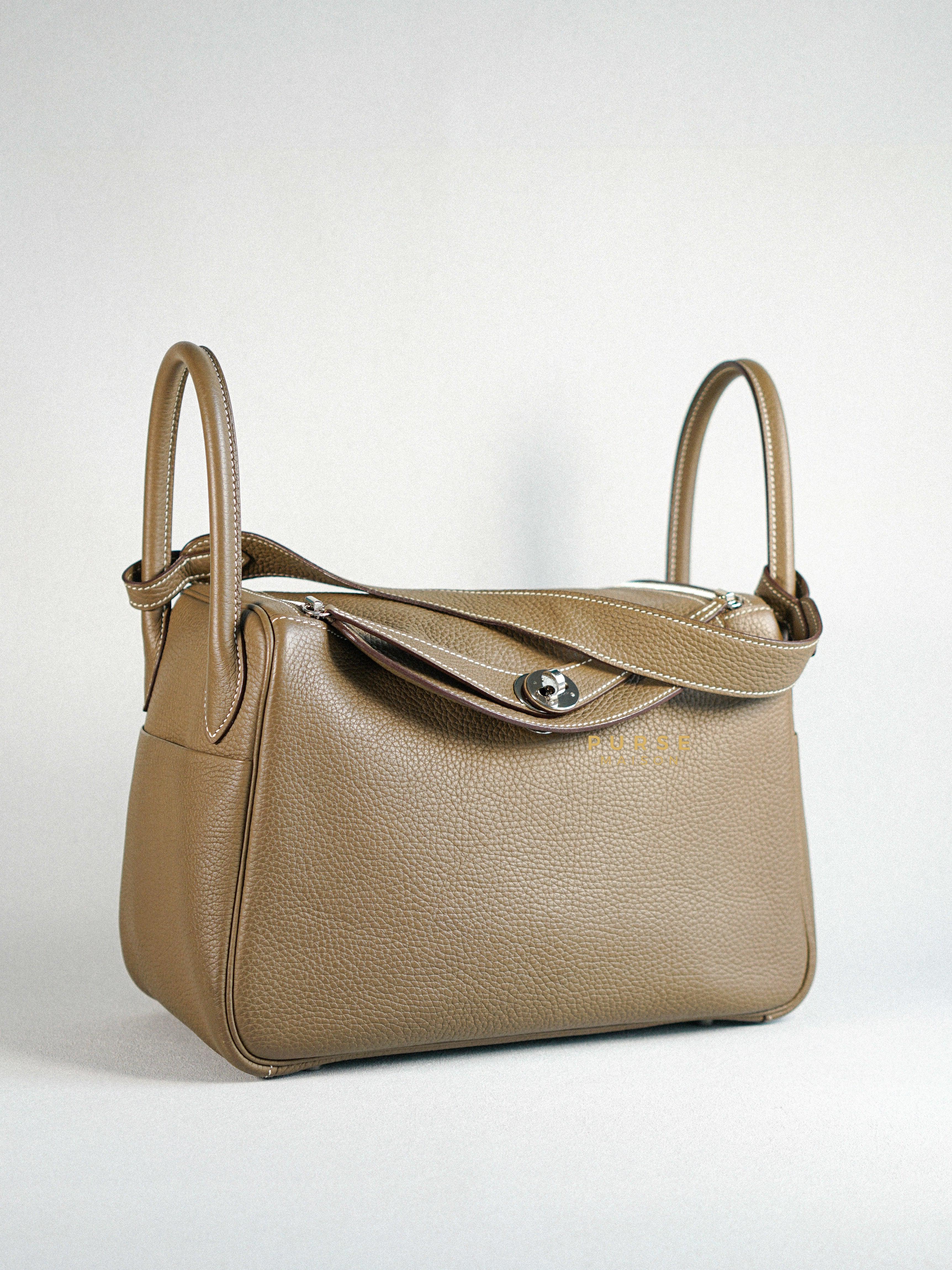 Hermes Lindy 30 Etoupe Clemence Palladium Hardware Stamp A | Purse Maison Luxury Bags Shop