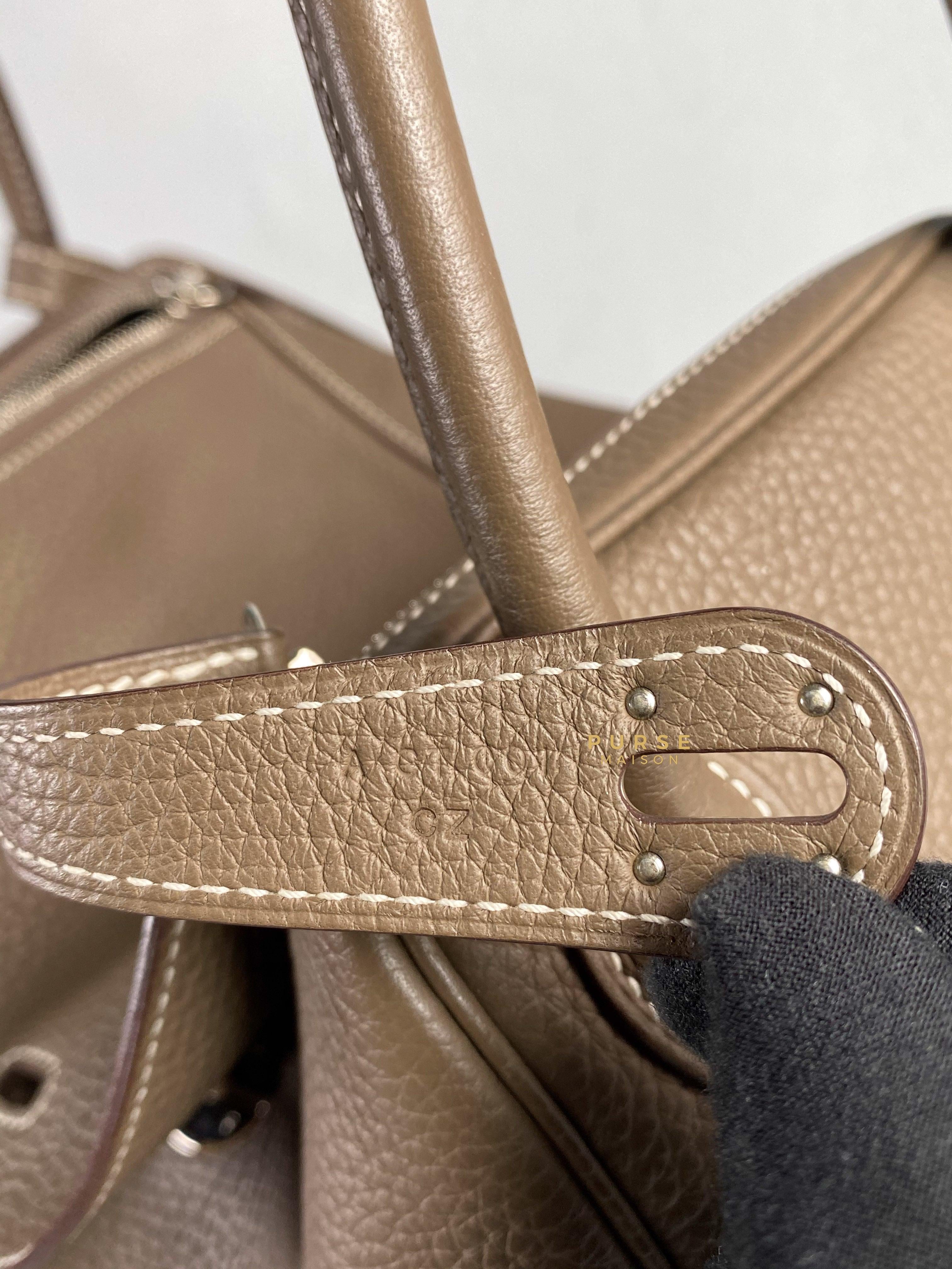Hermes Lindy 30 Etoupe Clemence Palladium Hardware Stamp A | Purse Maison Luxury Bags Shop