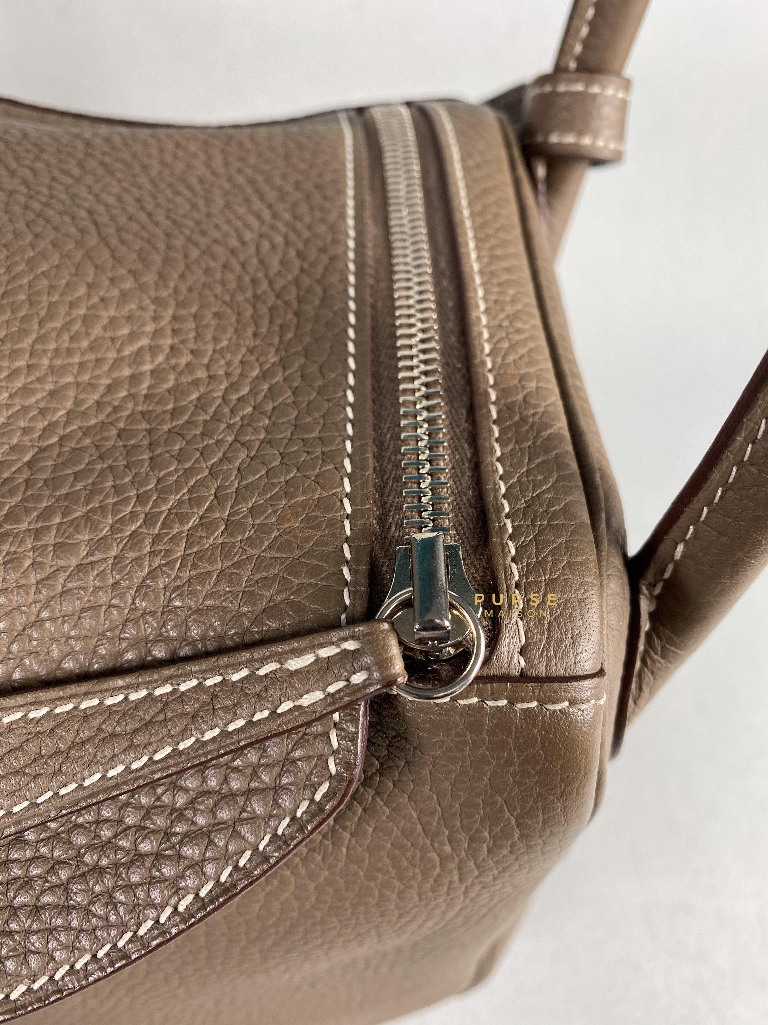 Hermes Lindy 30 Etoupe Clemence Palladium Hardware Stamp A | Purse Maison Luxury Bags Shop