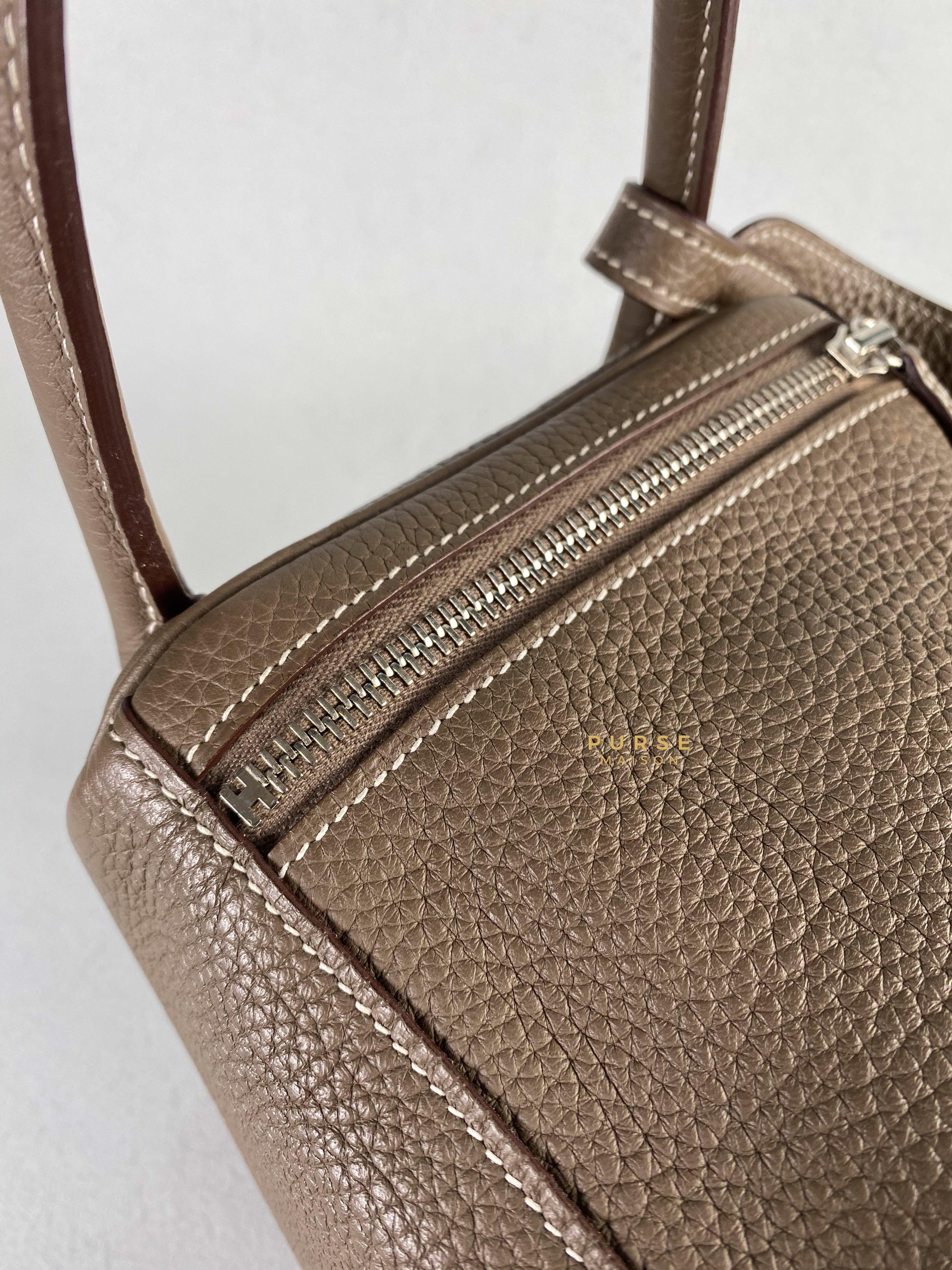 Hermes Lindy 30 Etoupe Clemence Palladium Hardware Stamp A | Purse Maison Luxury Bags Shop