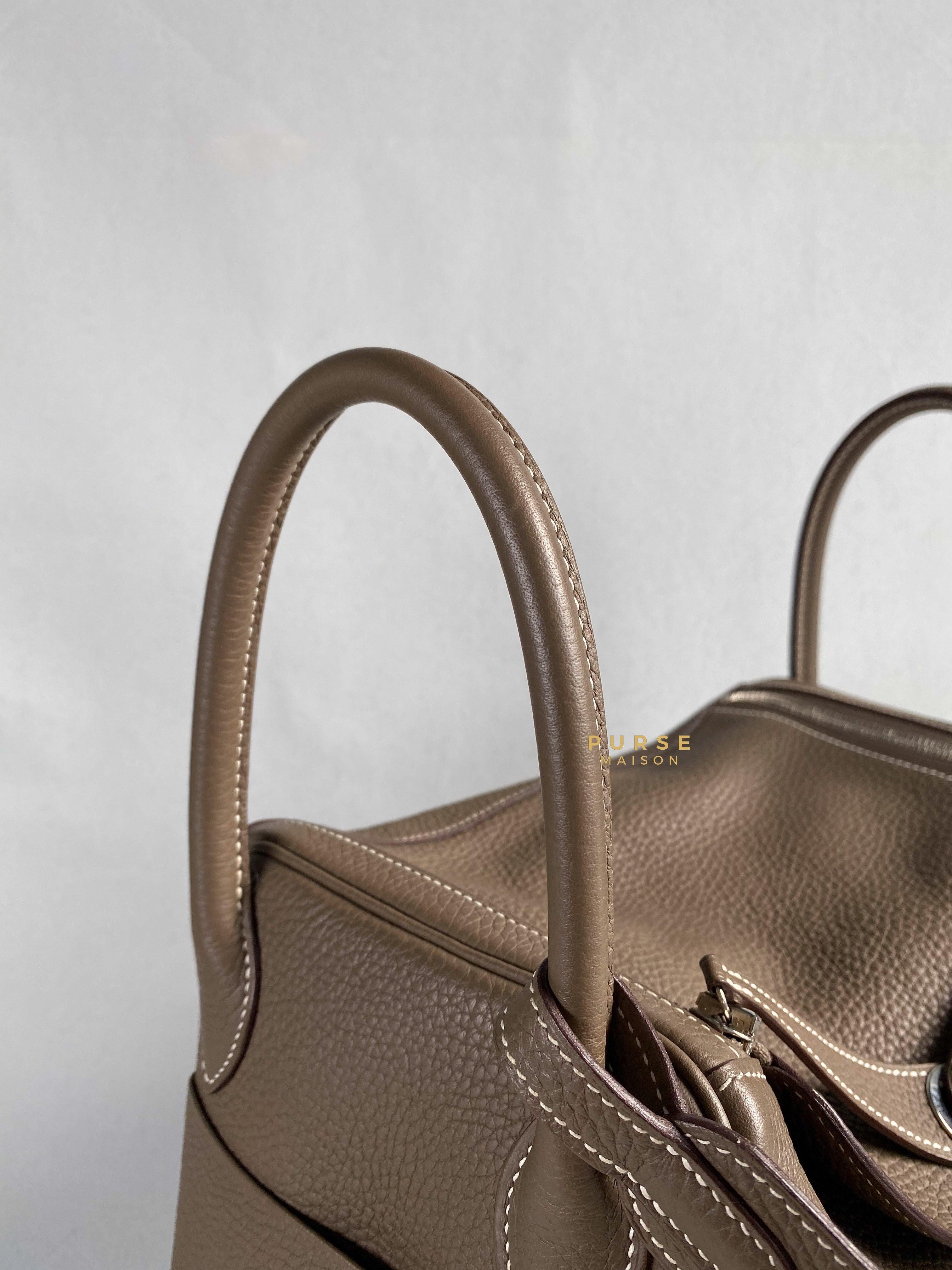 Hermes Lindy 30 Etoupe Clemence Palladium Hardware Stamp A | Purse Maison Luxury Bags Shop