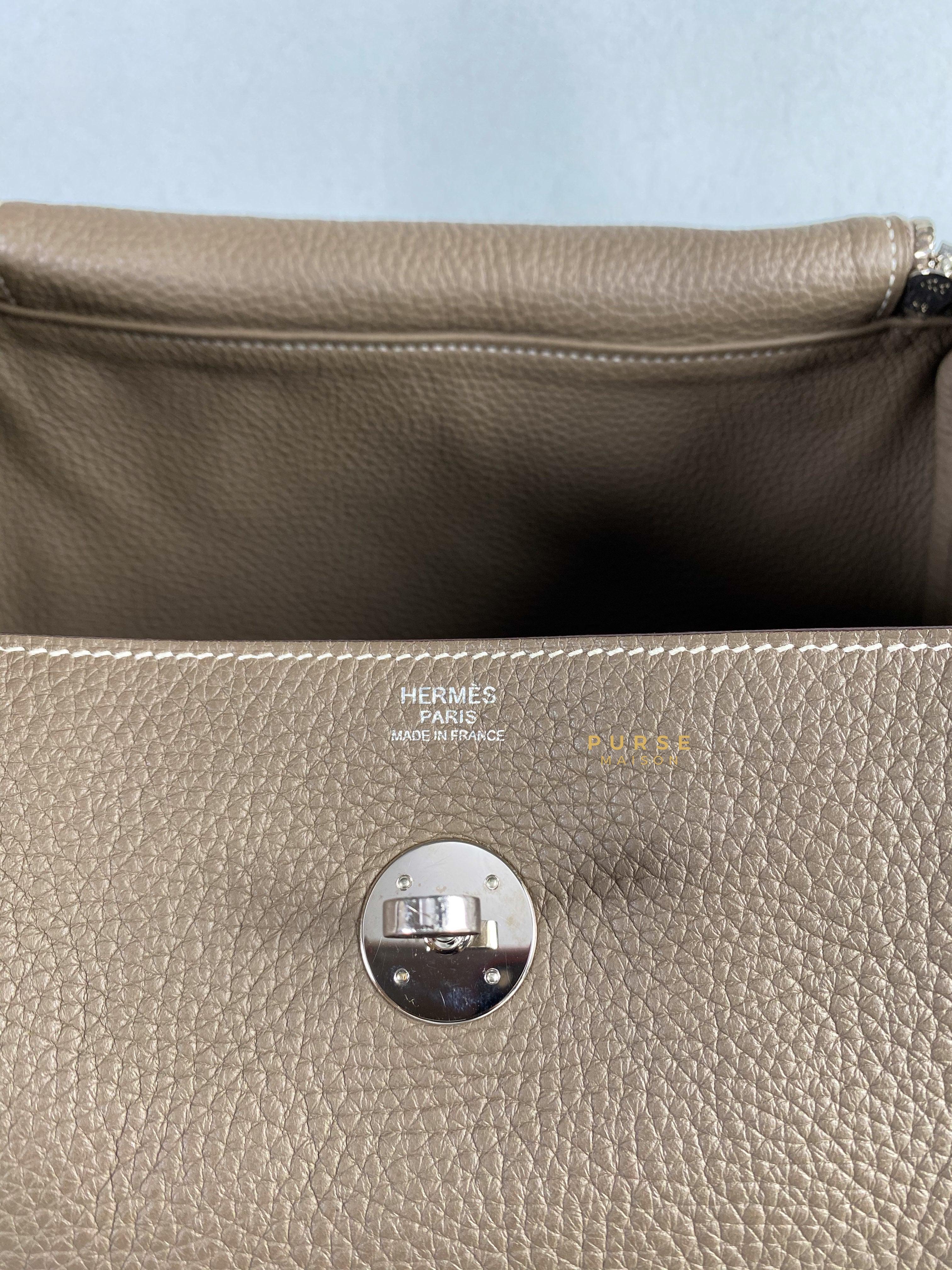 Hermes Lindy 30 Etoupe Clemence Palladium Hardware Stamp A | Purse Maison Luxury Bags Shop