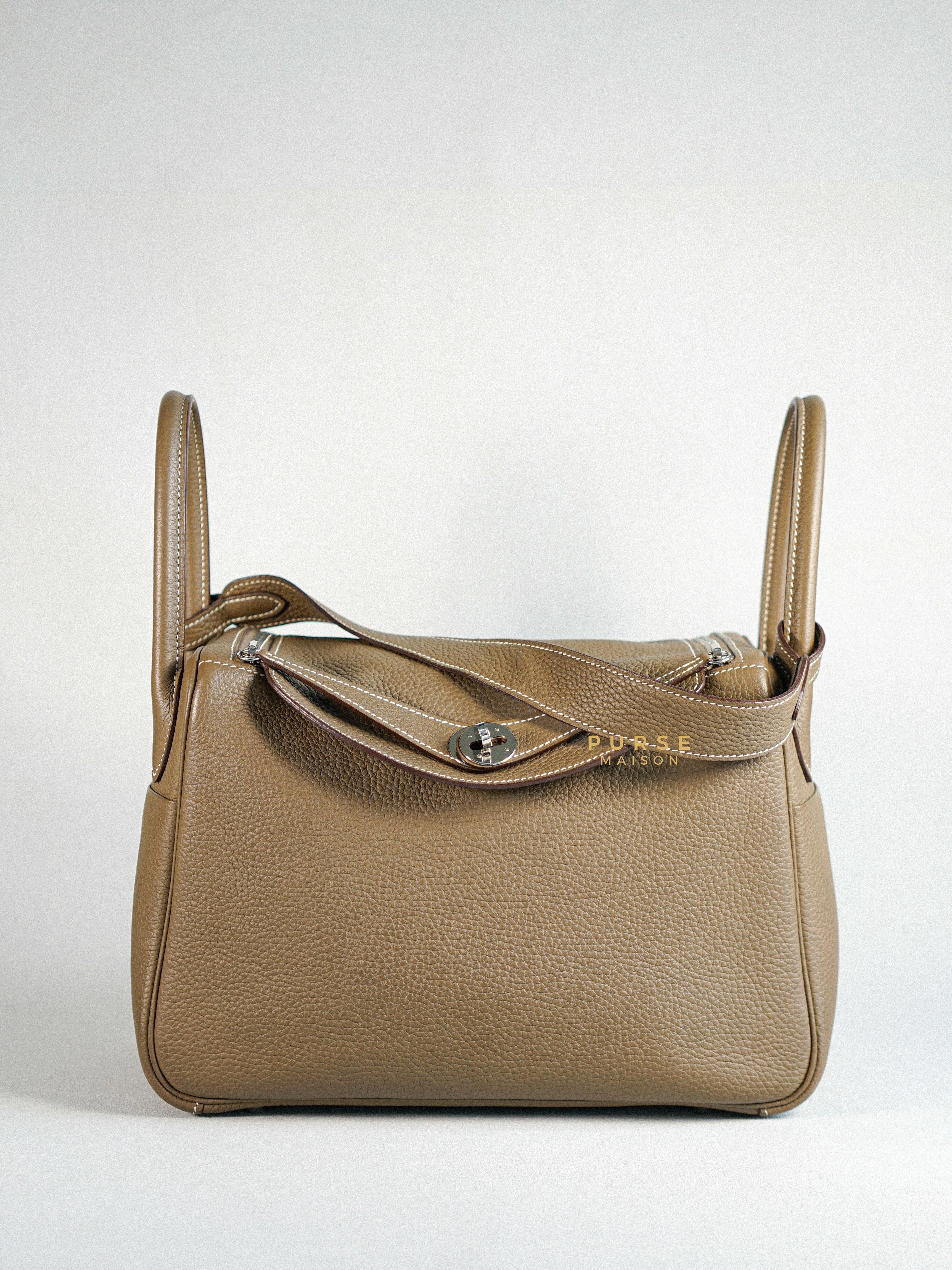 Hermes Lindy 30 Etoupe Clemence Palladium Hardware Stamp A | Purse Maison Luxury Bags Shop