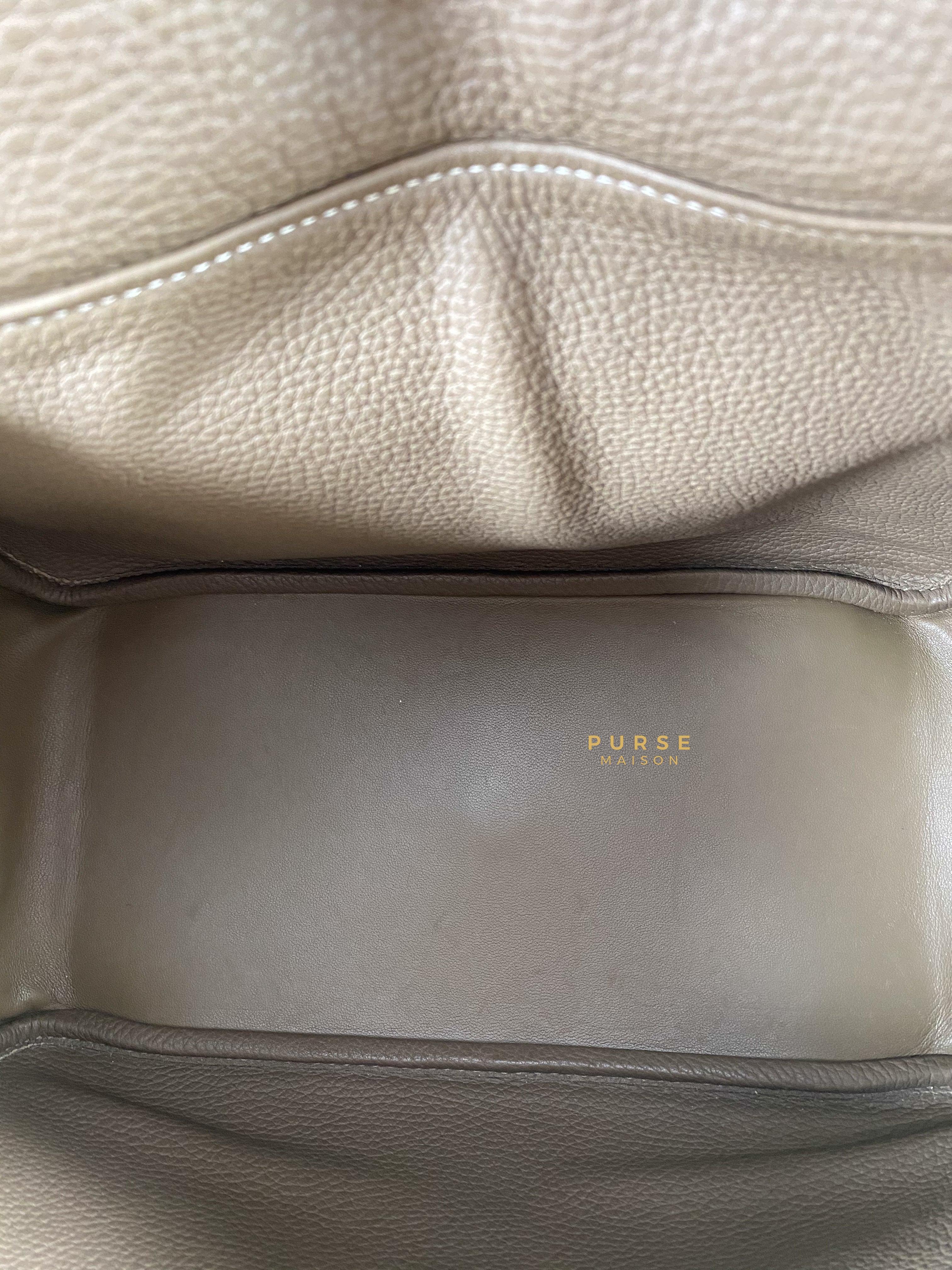 Hermes Lindy 30 Etoupe Clemence Palladium Hardware Stamp A | Purse Maison Luxury Bags Shop