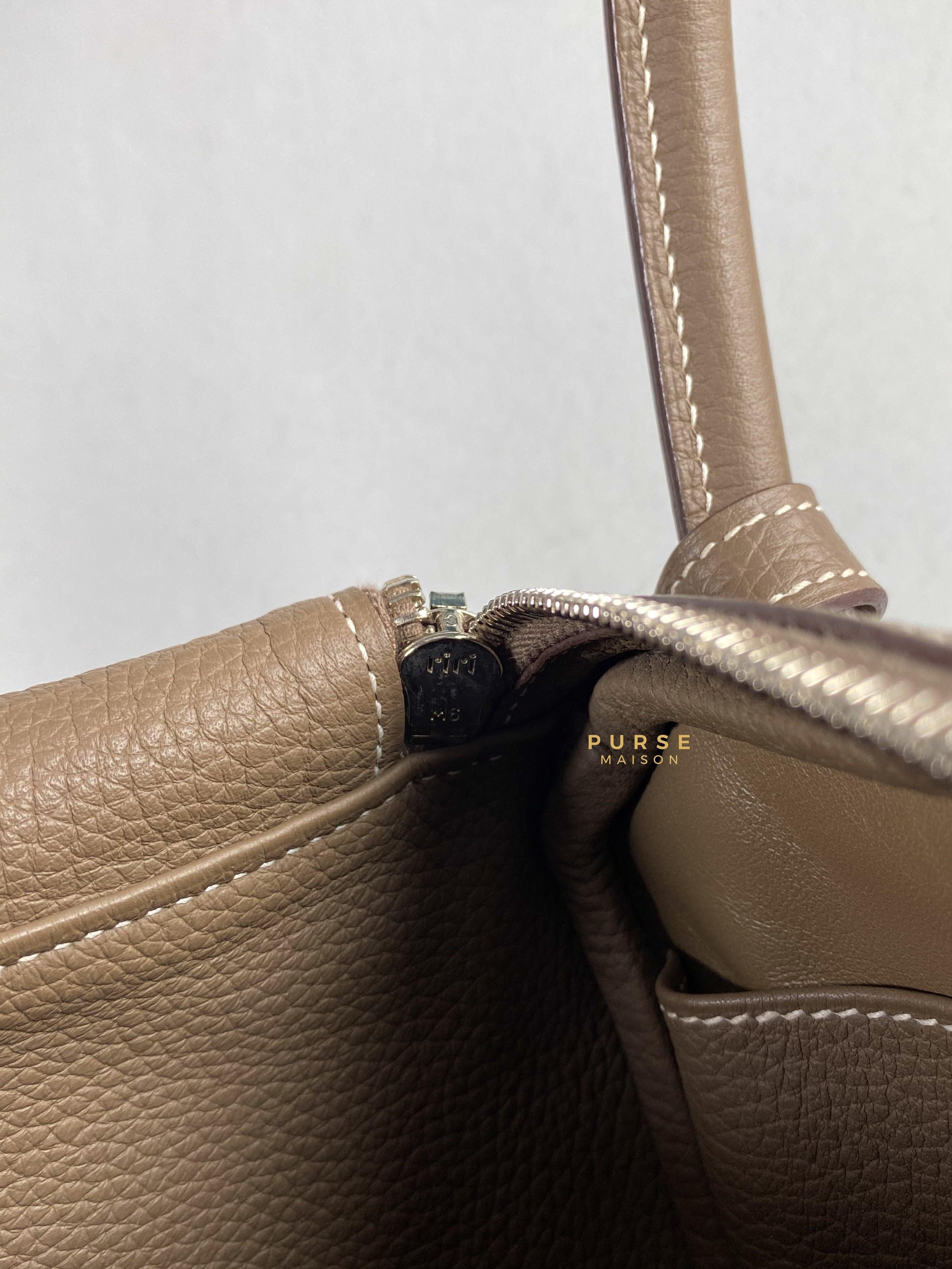 Hermes Lindy 30 Etoupe Clemence Palladium Hardware Stamp A | Purse Maison Luxury Bags Shop