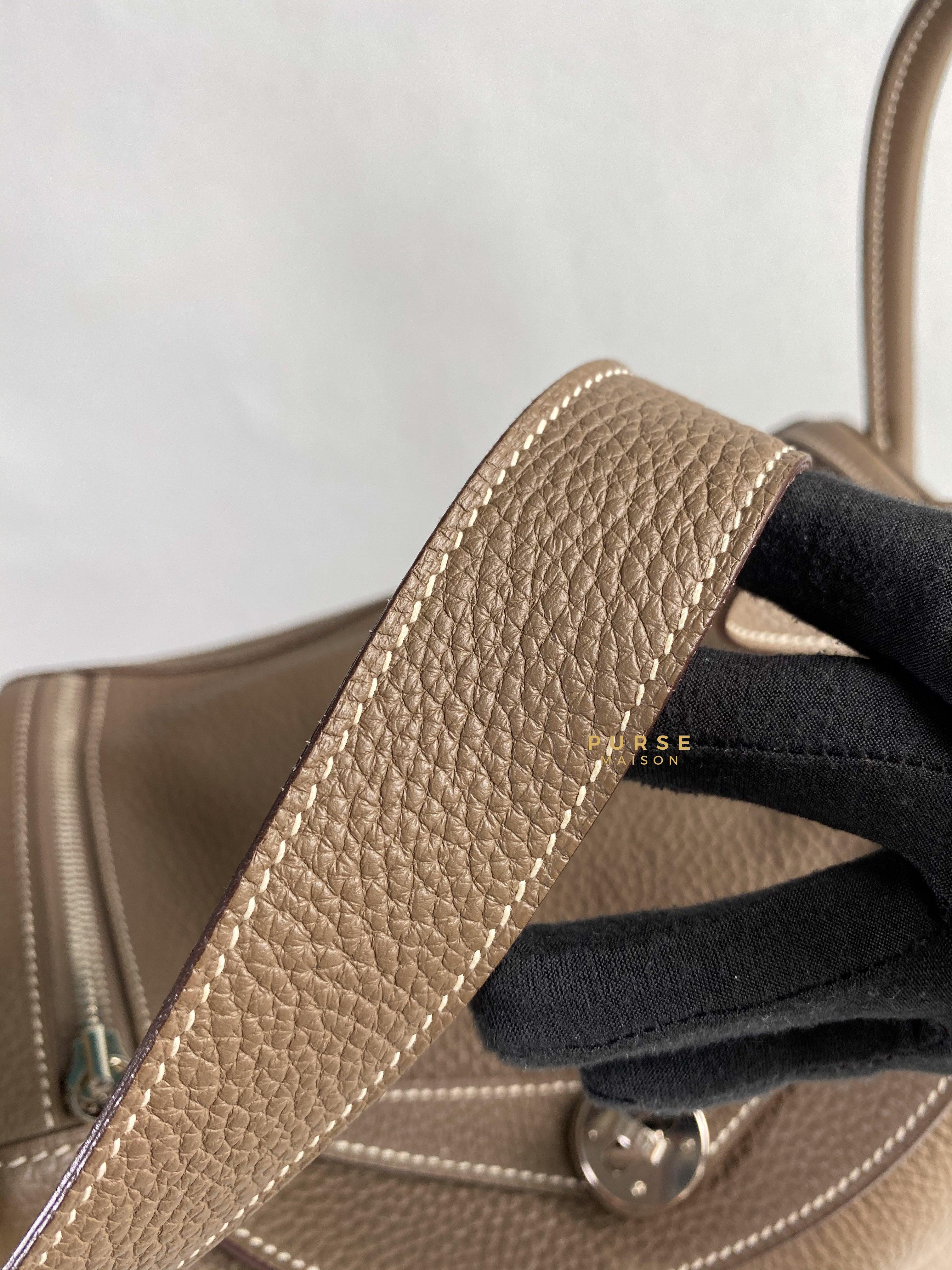 Hermes Lindy 30 Etoupe Clemence Palladium Hardware Stamp A | Purse Maison Luxury Bags Shop