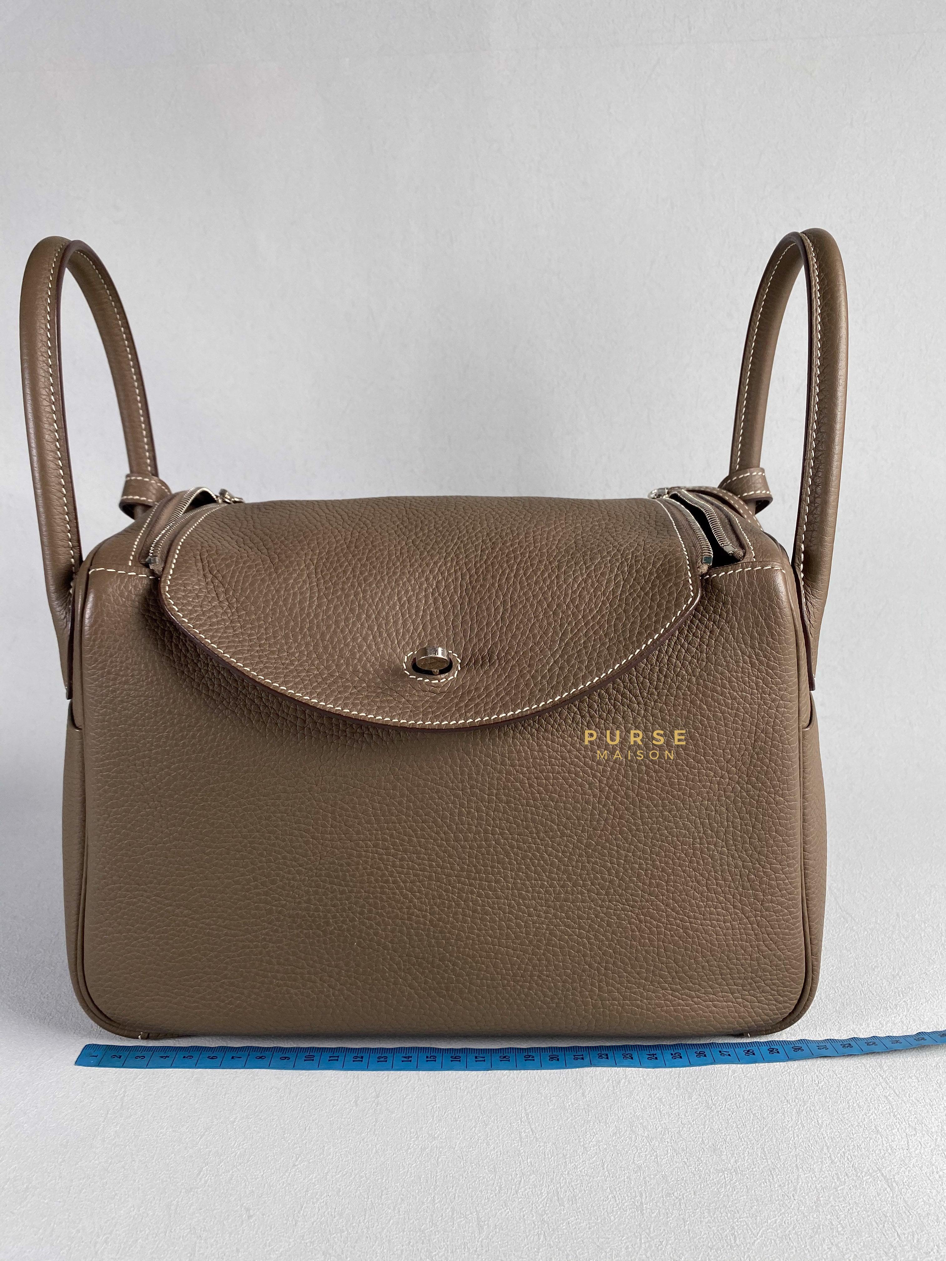 Hermes Lindy 30 Etoupe Clemence Palladium Hardware Stamp A | Purse Maison Luxury Bags Shop