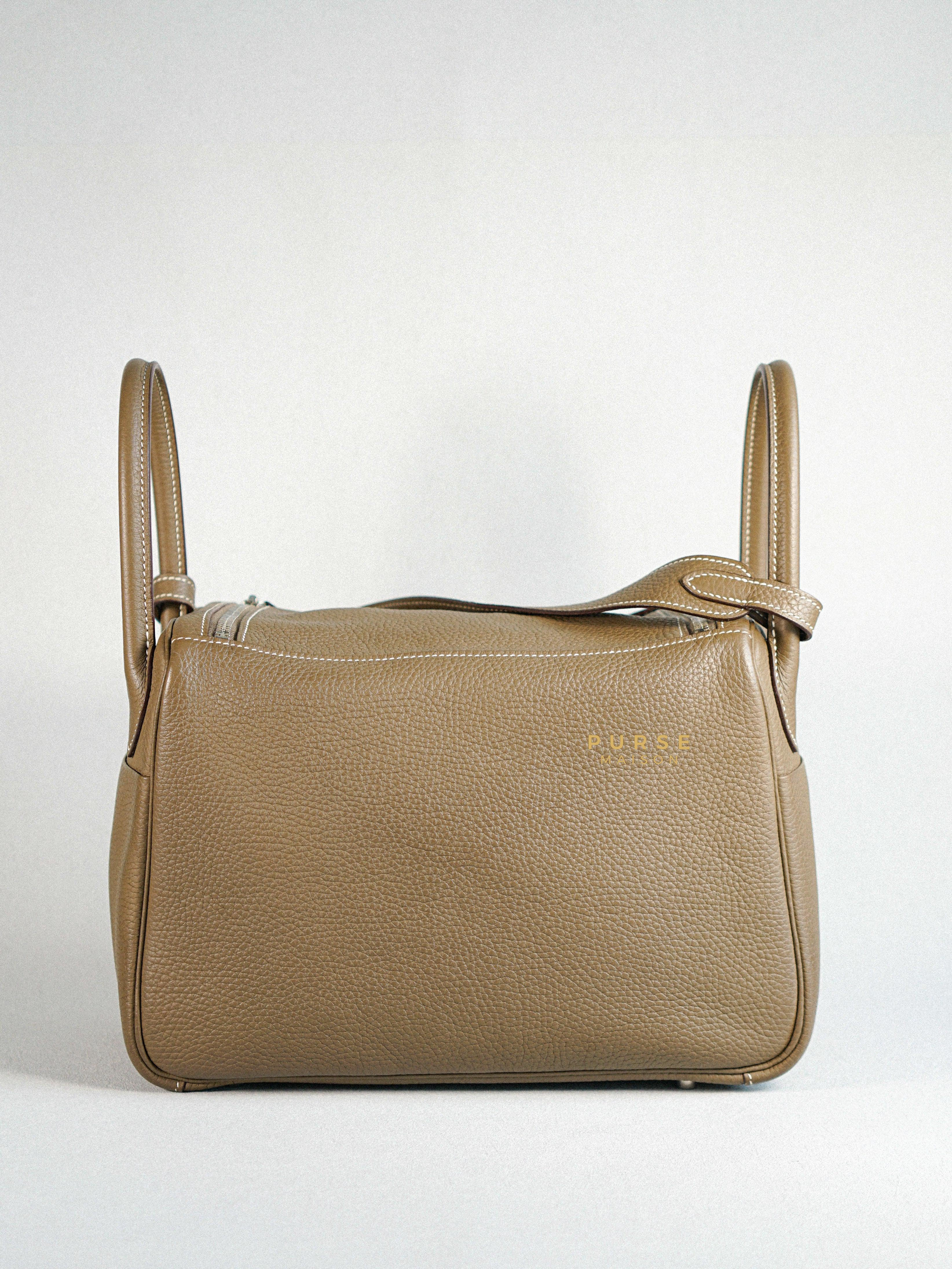 Hermes Lindy 30 Etoupe Clemence Palladium Hardware Stamp A | Purse Maison Luxury Bags Shop