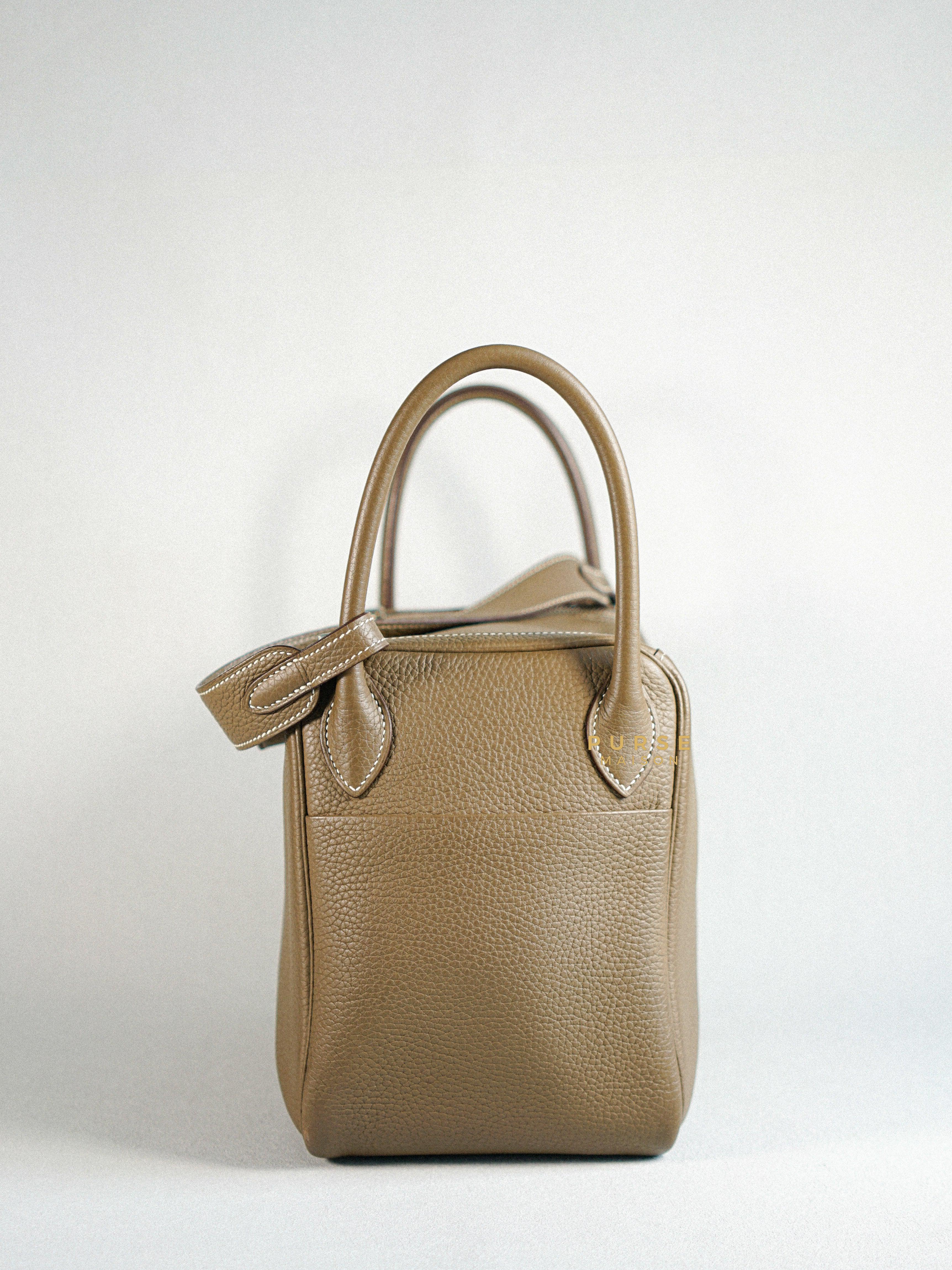 Hermes Lindy 30 Etoupe Clemence Palladium Hardware Stamp A | Purse Maison Luxury Bags Shop