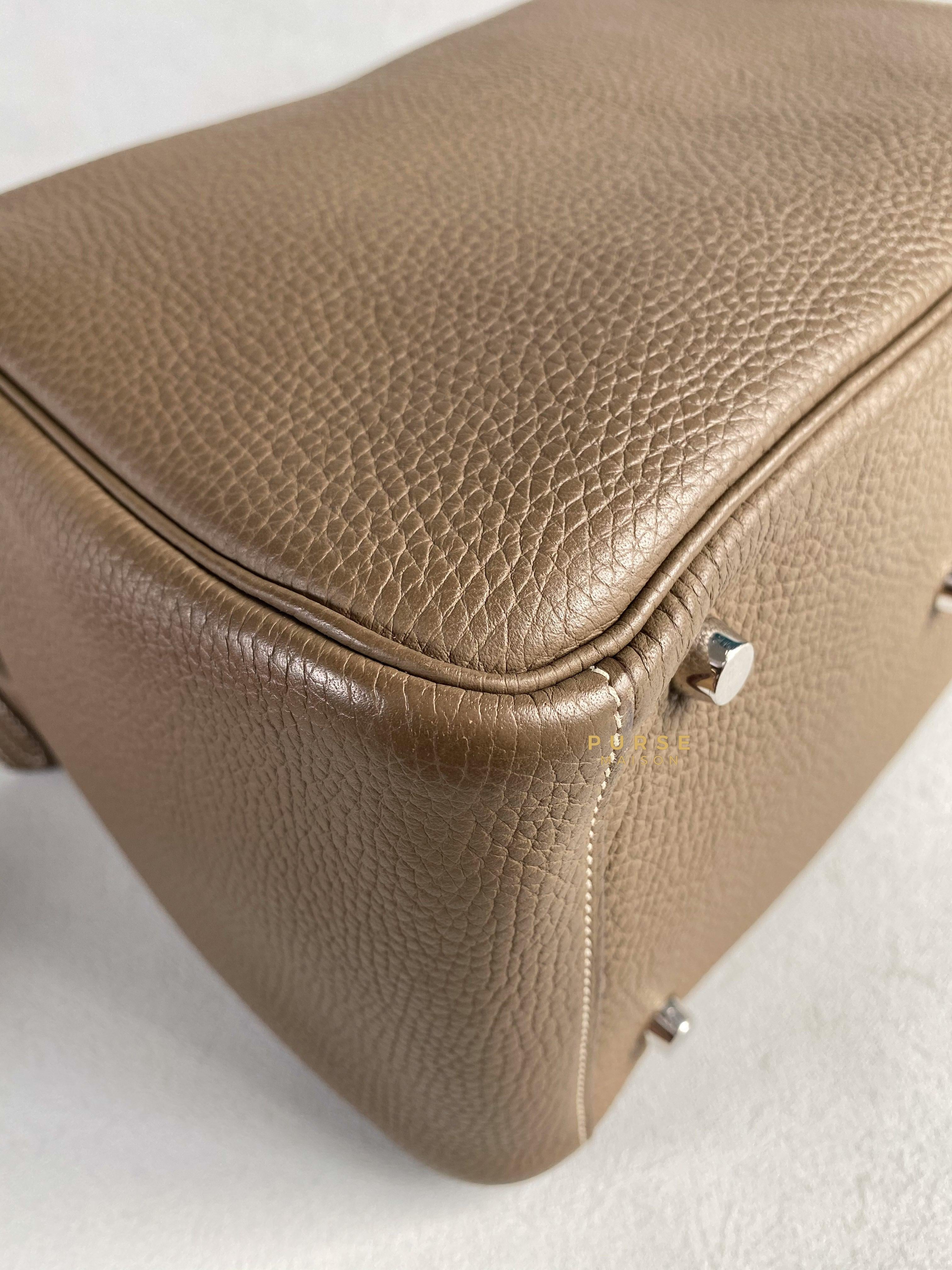 Hermes Lindy 30 Etoupe Clemence Palladium Hardware Stamp A | Purse Maison Luxury Bags Shop
