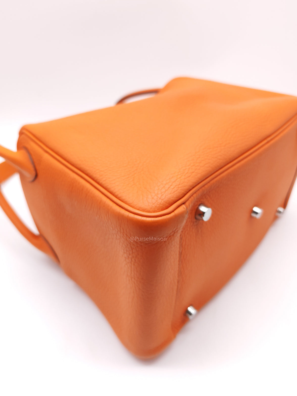 Hermes Lindy 30 in Orange Clemence Leather Palladium Hardware Stamp O Square(2011) | Purse Maison Luxury Bags Shop