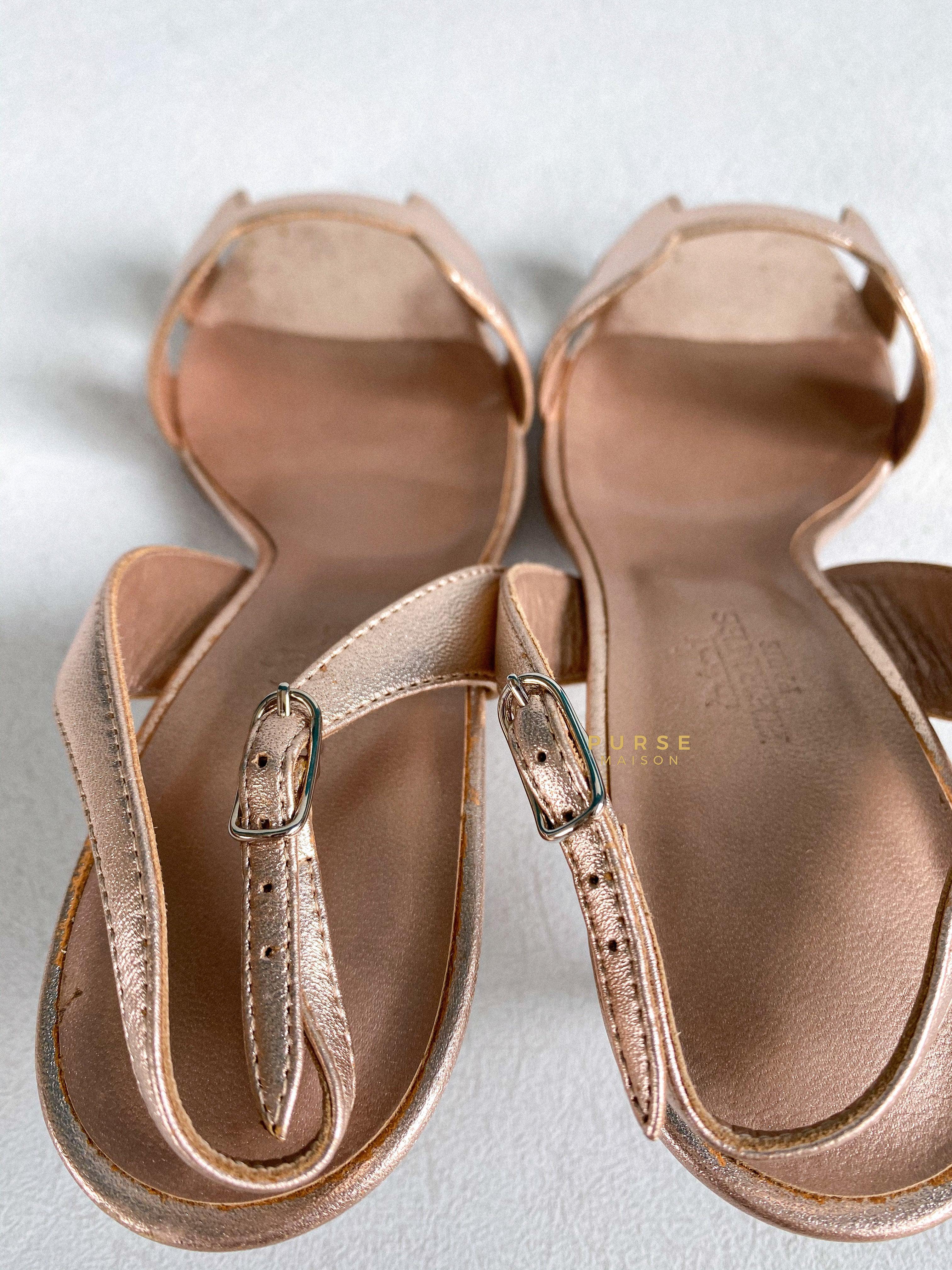 Hermes Metallic Bronze Leather Night 70 Slingback Sandals Size 36.5 EU | Purse Maison Luxury Bags Shop
