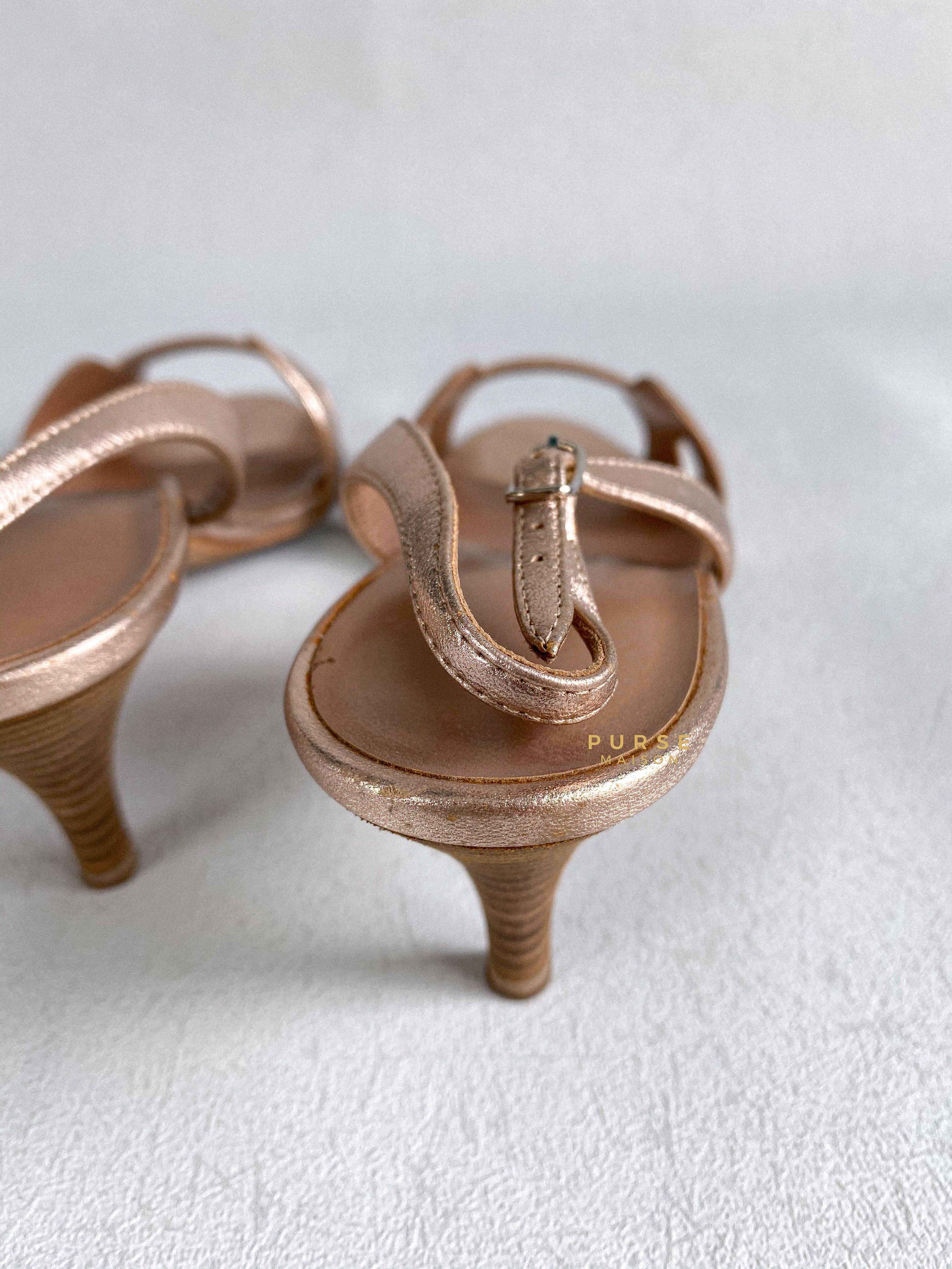Hermes Metallic Bronze Leather Night 70 Slingback Sandals Size 36.5 EU | Purse Maison Luxury Bags Shop