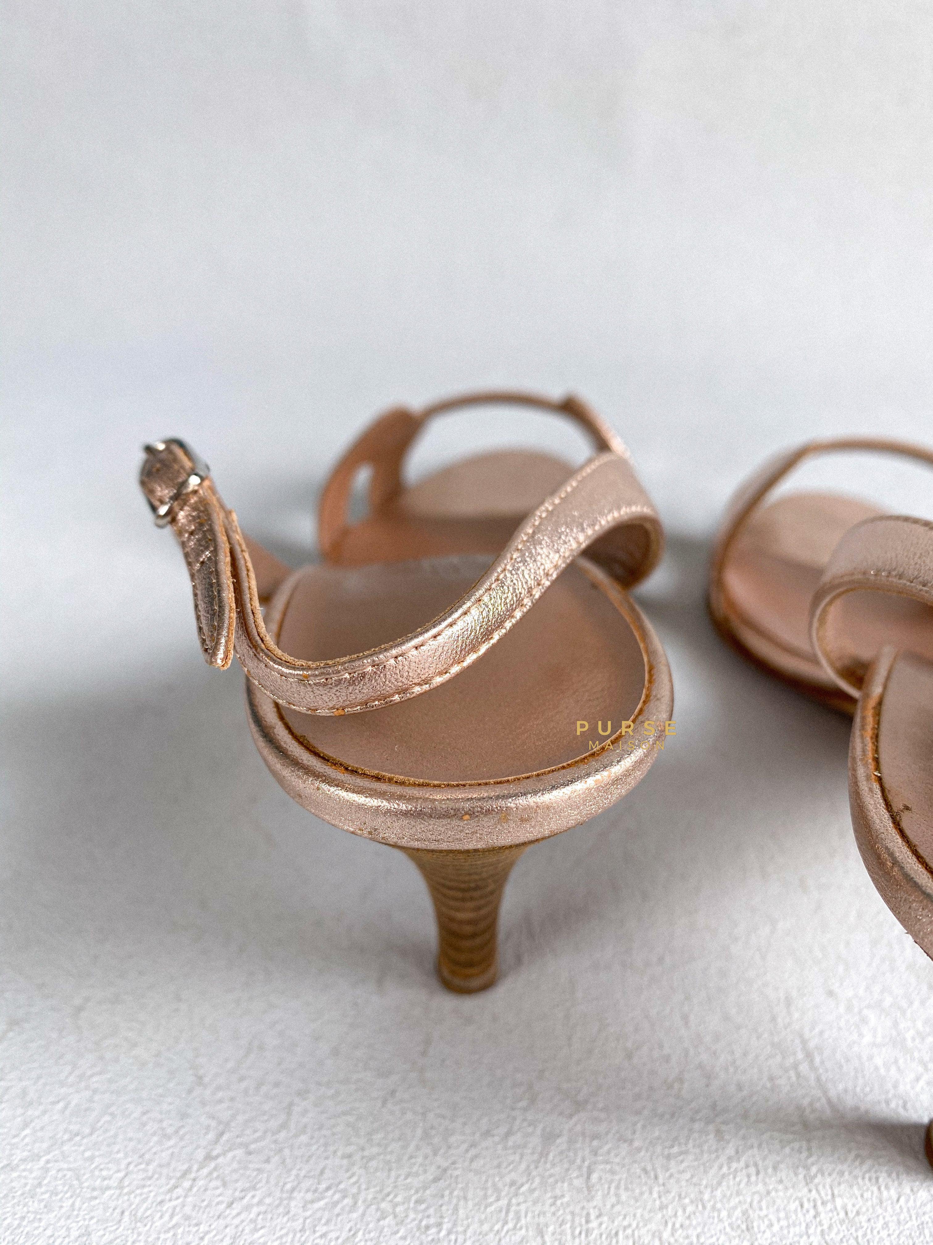 Hermes Metallic Bronze Leather Night 70 Slingback Sandals Size 36.5 EU | Purse Maison Luxury Bags Shop