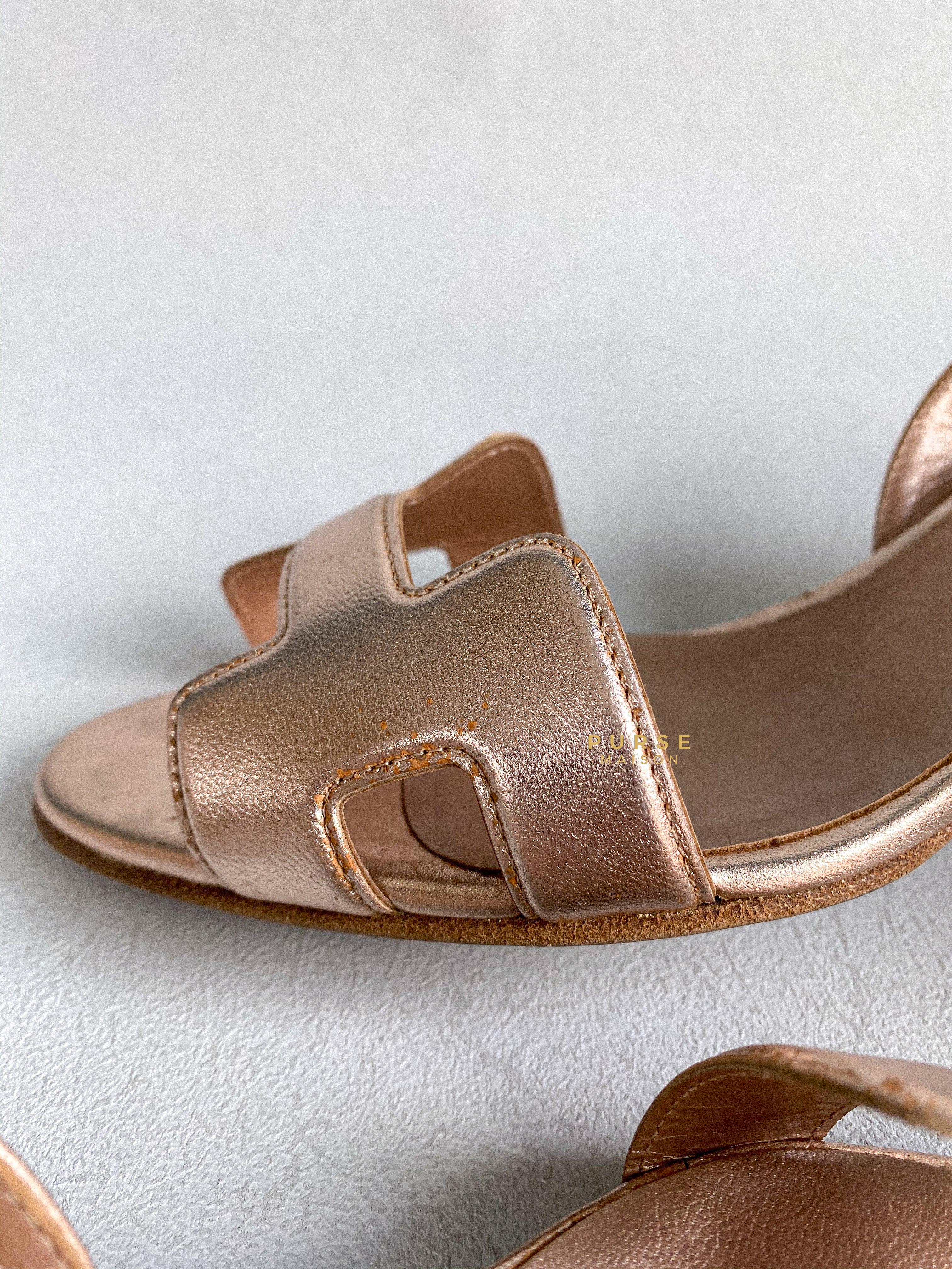 Hermes Metallic Bronze Leather Night 70 Slingback Sandals Size 36.5 EU | Purse Maison Luxury Bags Shop