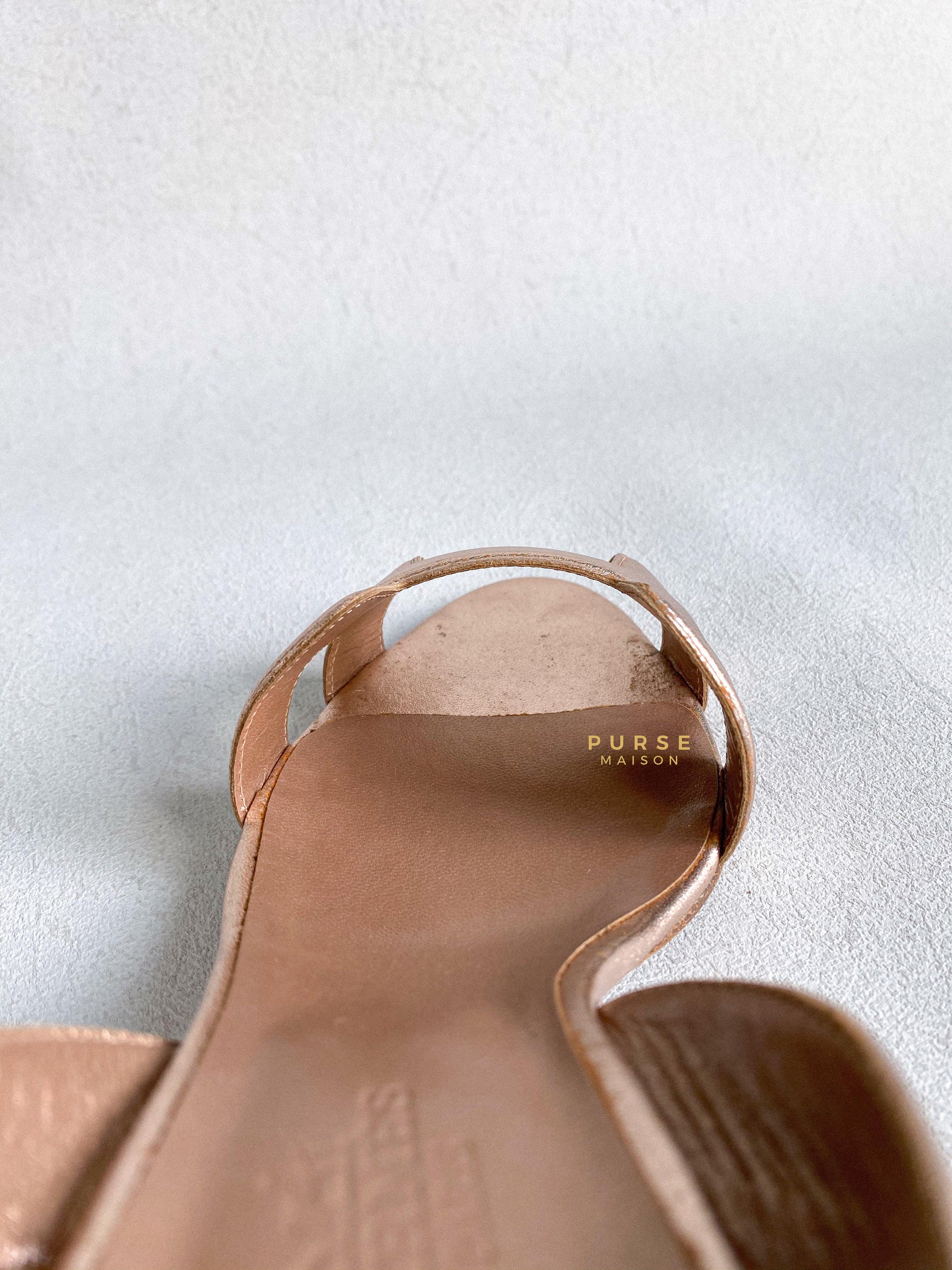 Hermes Metallic Bronze Leather Night 70 Slingback Sandals Size 36.5 EU | Purse Maison Luxury Bags Shop