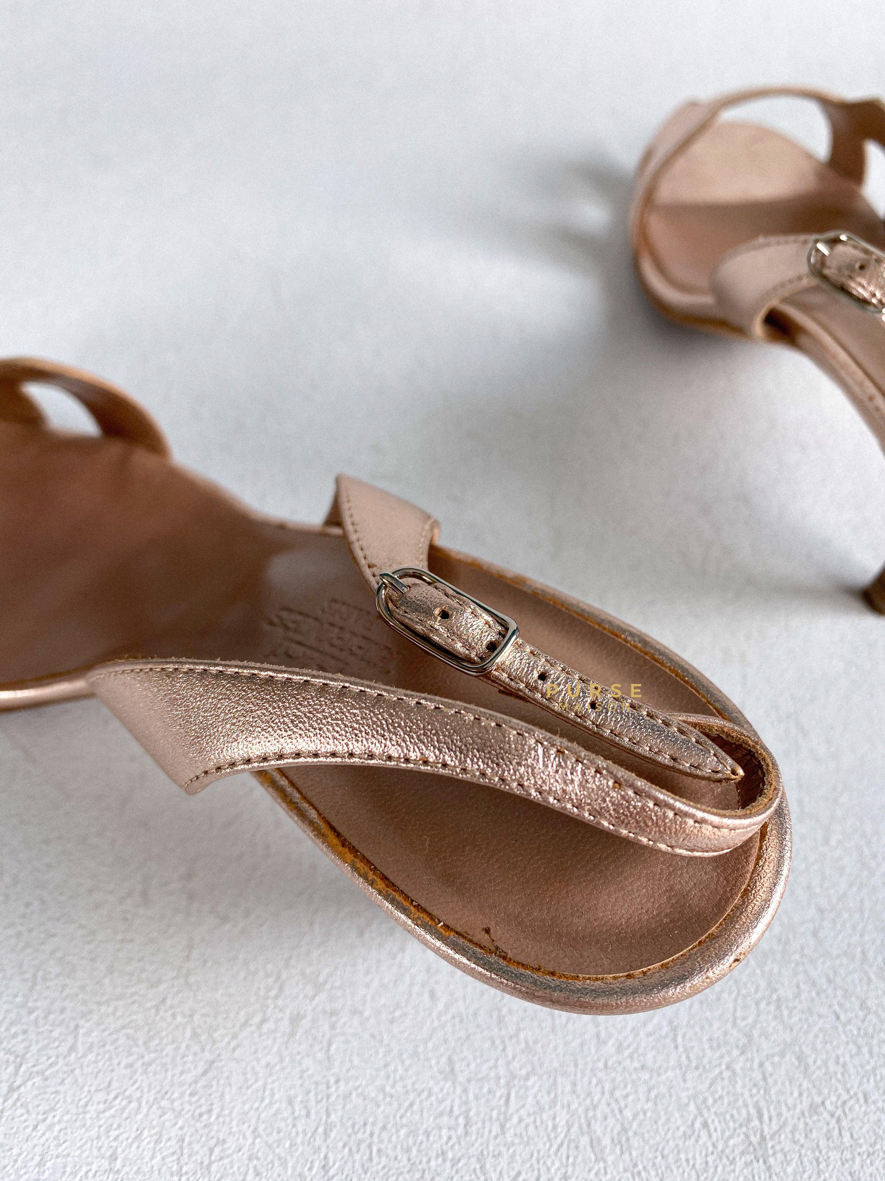 Hermes Metallic Bronze Leather Night 70 Slingback Sandals Size 36.5 EU | Purse Maison Luxury Bags Shop