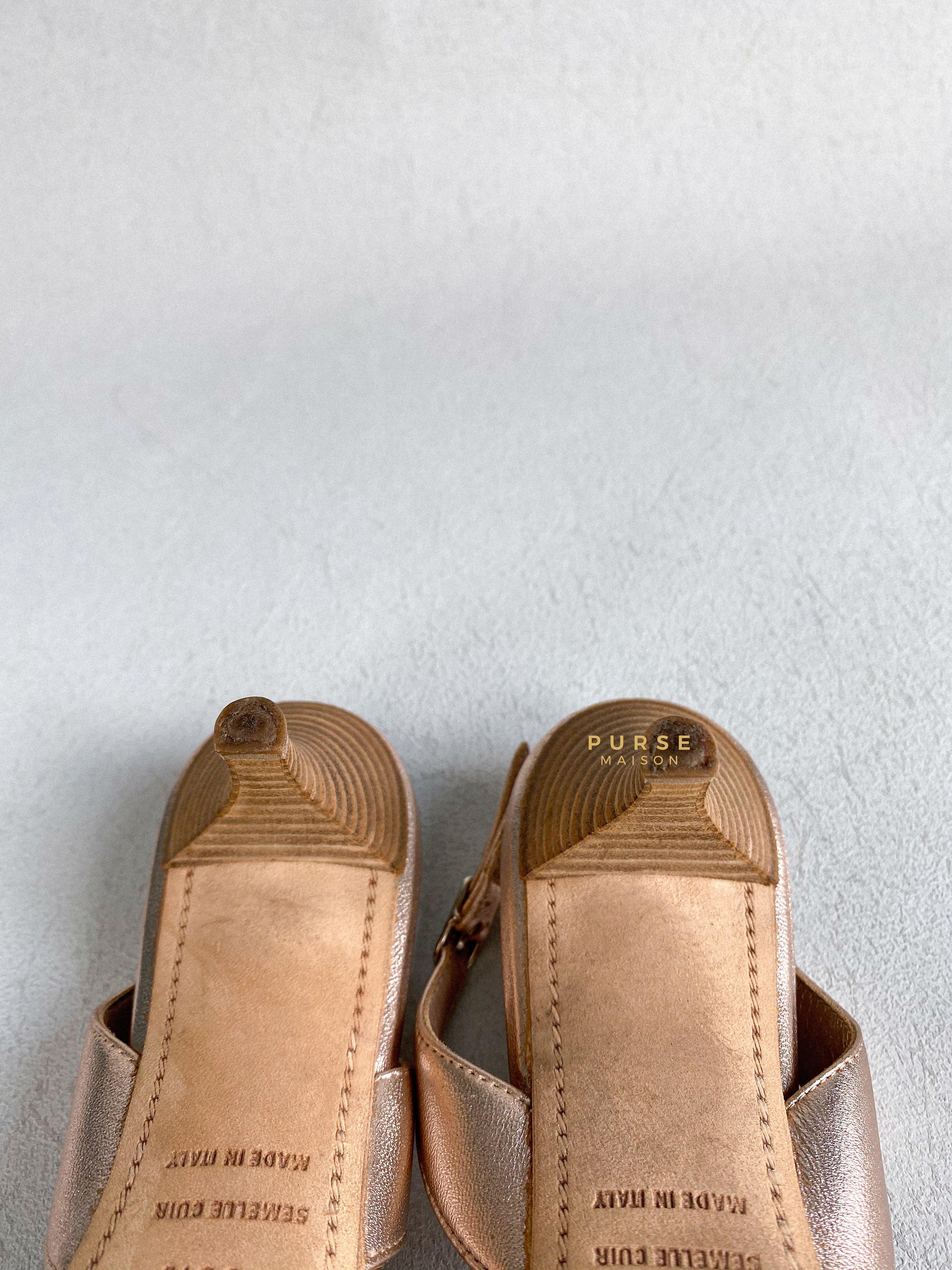 Hermes Metallic Bronze Leather Night 70 Slingback Sandals Size 36.5 EU | Purse Maison Luxury Bags Shop
